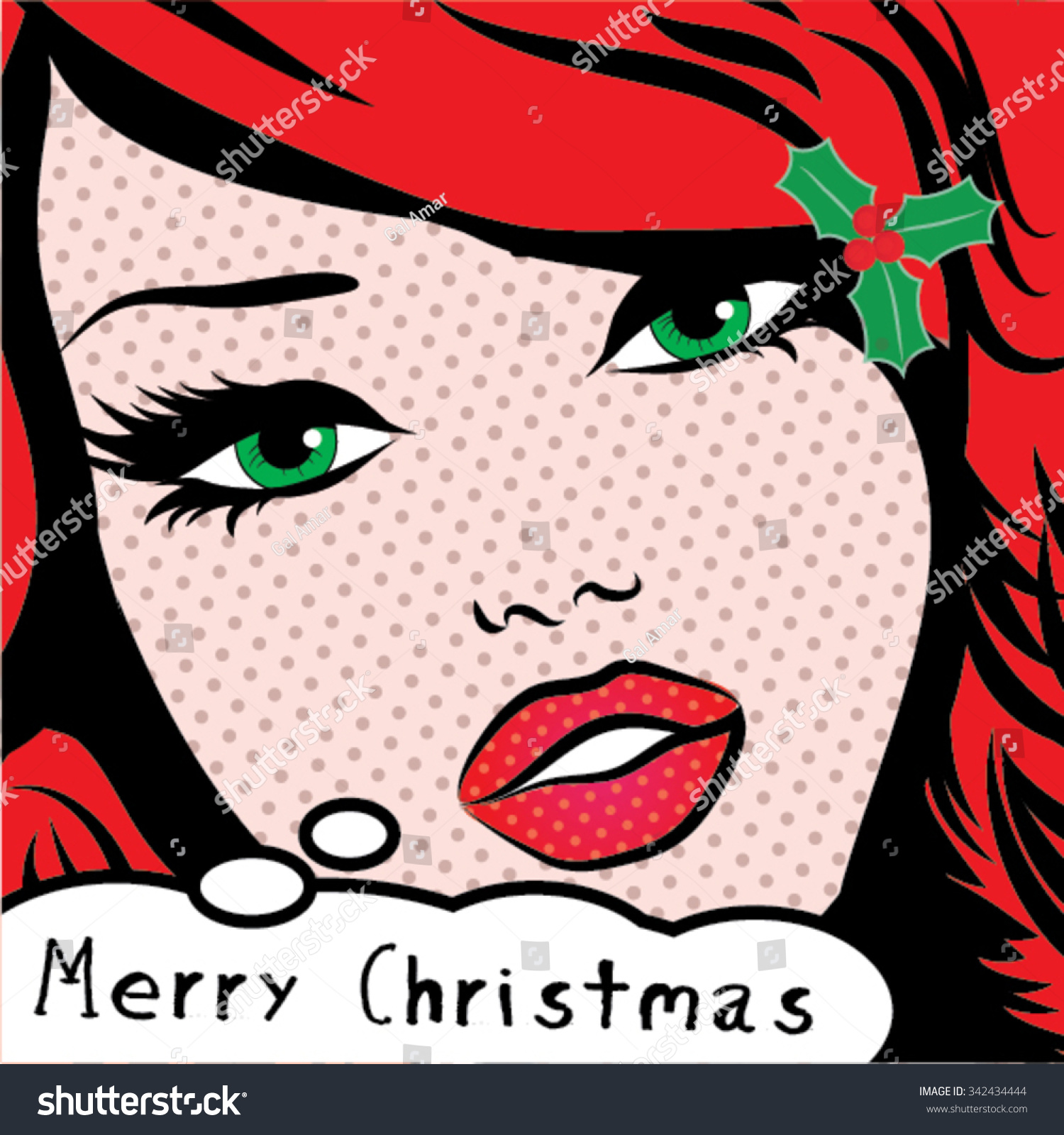 Pop Art Woman With Merry Christmas Sign Vector Illustration 342434444 Shutterstock