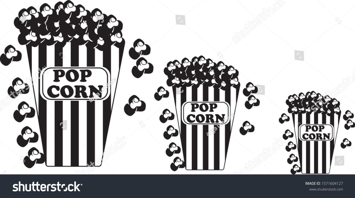 Popcorn Bucket Box Set Black White Stock Vector Royalty Free