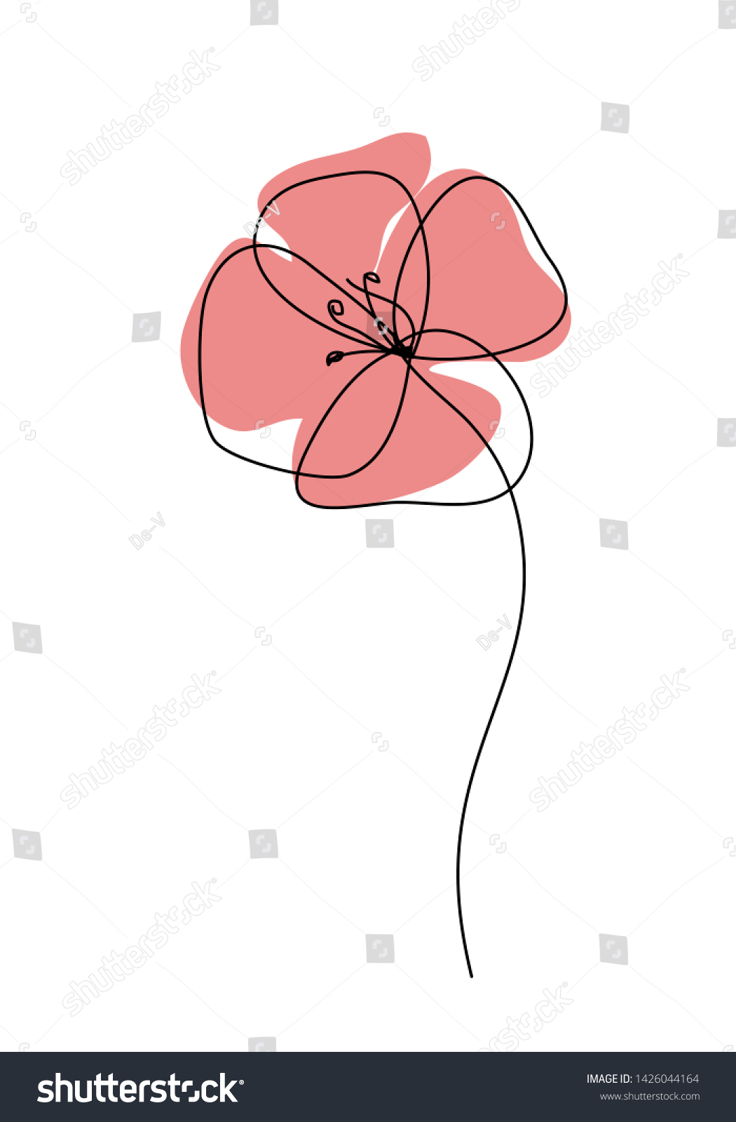 Poppies Flower Continuous Line Drawing Abstract Stock Vector Royalty