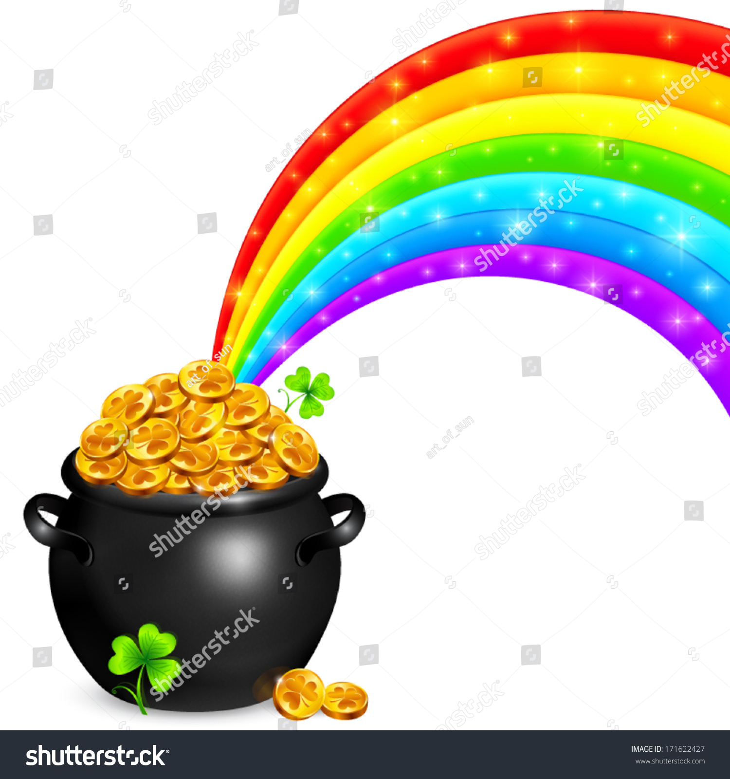 Pot Gold Magic Rainbow Stock Vector 171622427 - Shutterstock