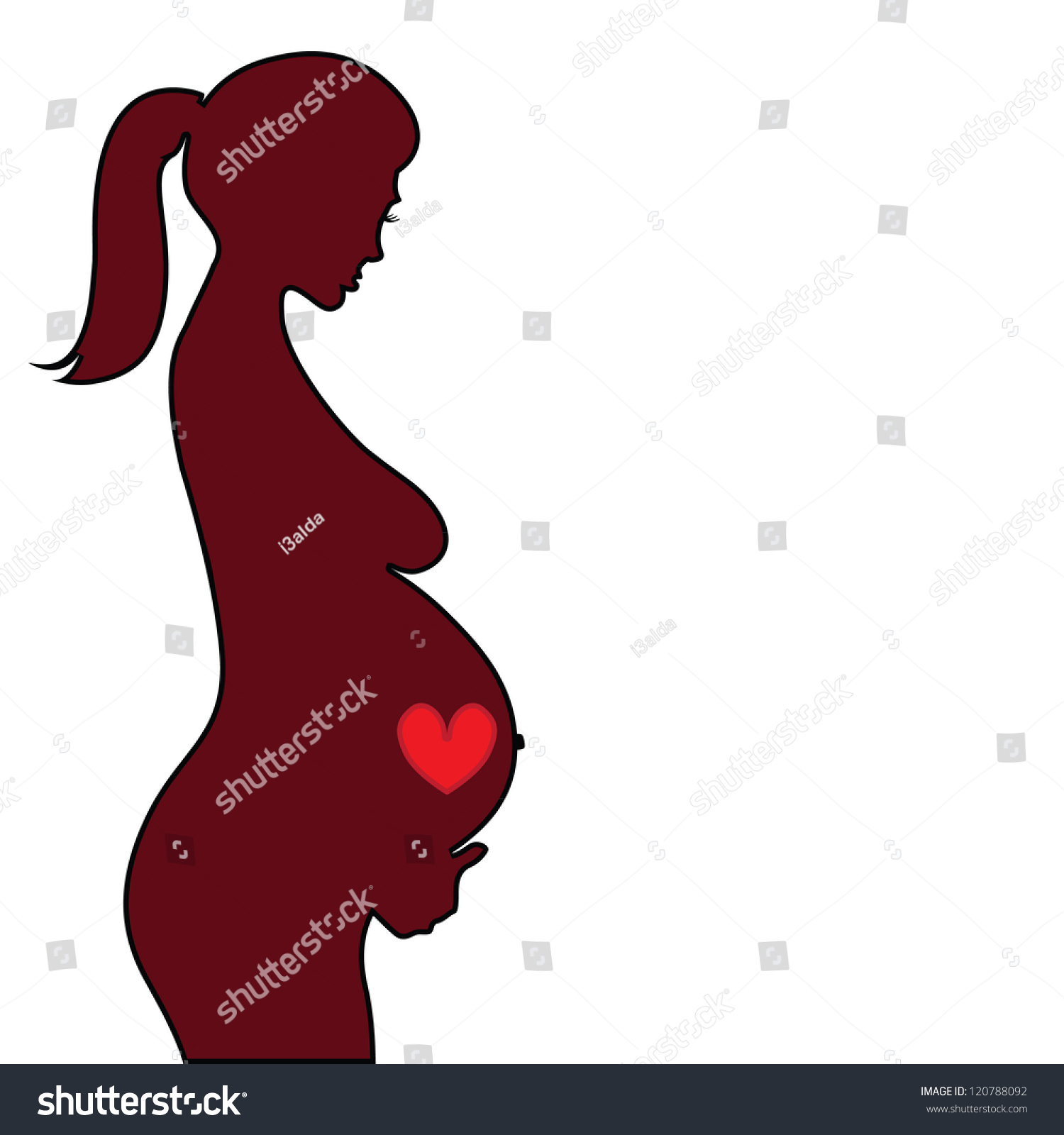 Pregnant Naked Woman Silhouette Illustration Stock Vektorgrafik