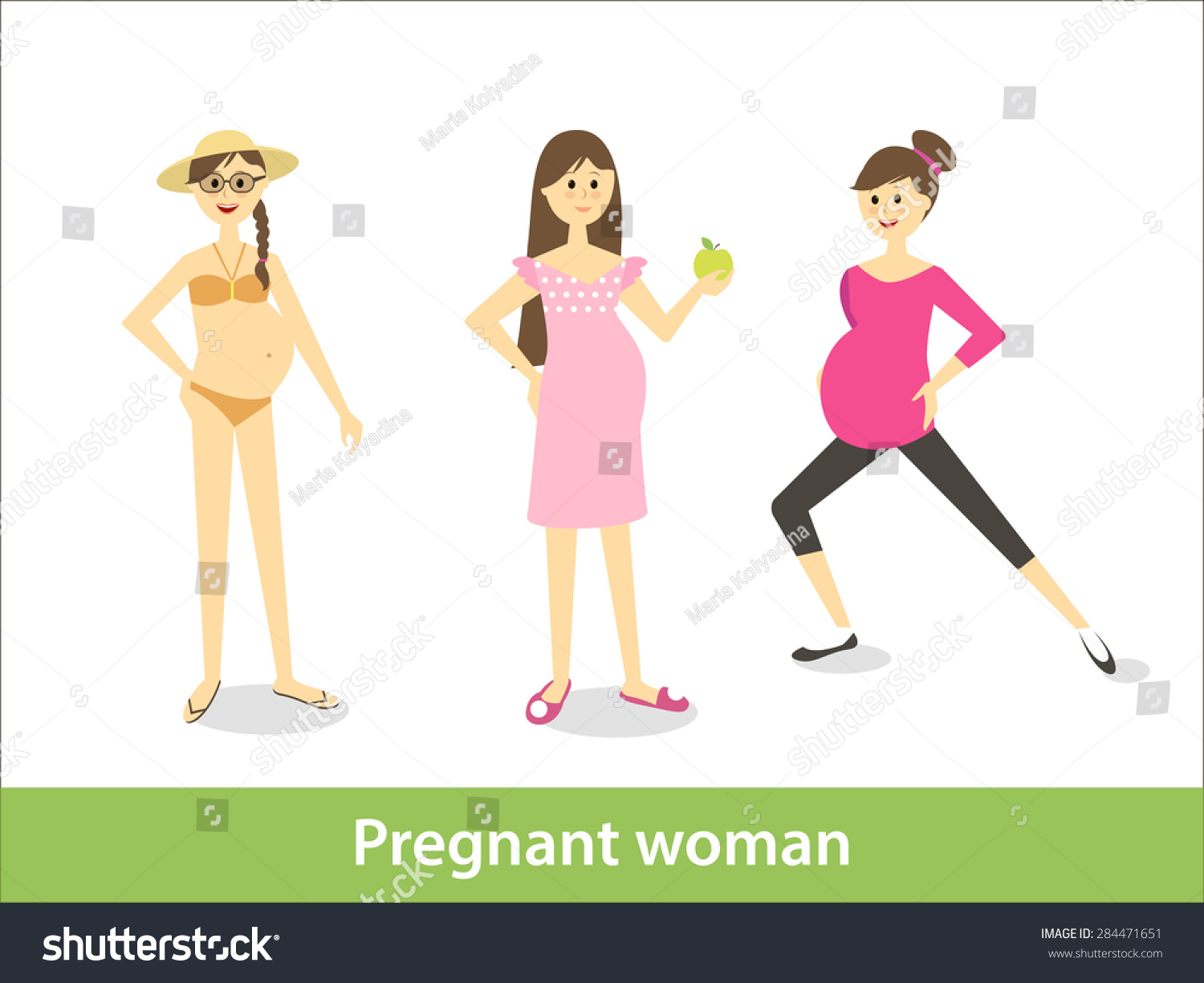 Pregnant Woman. Vector Characters In Cartoon Style - 284471651