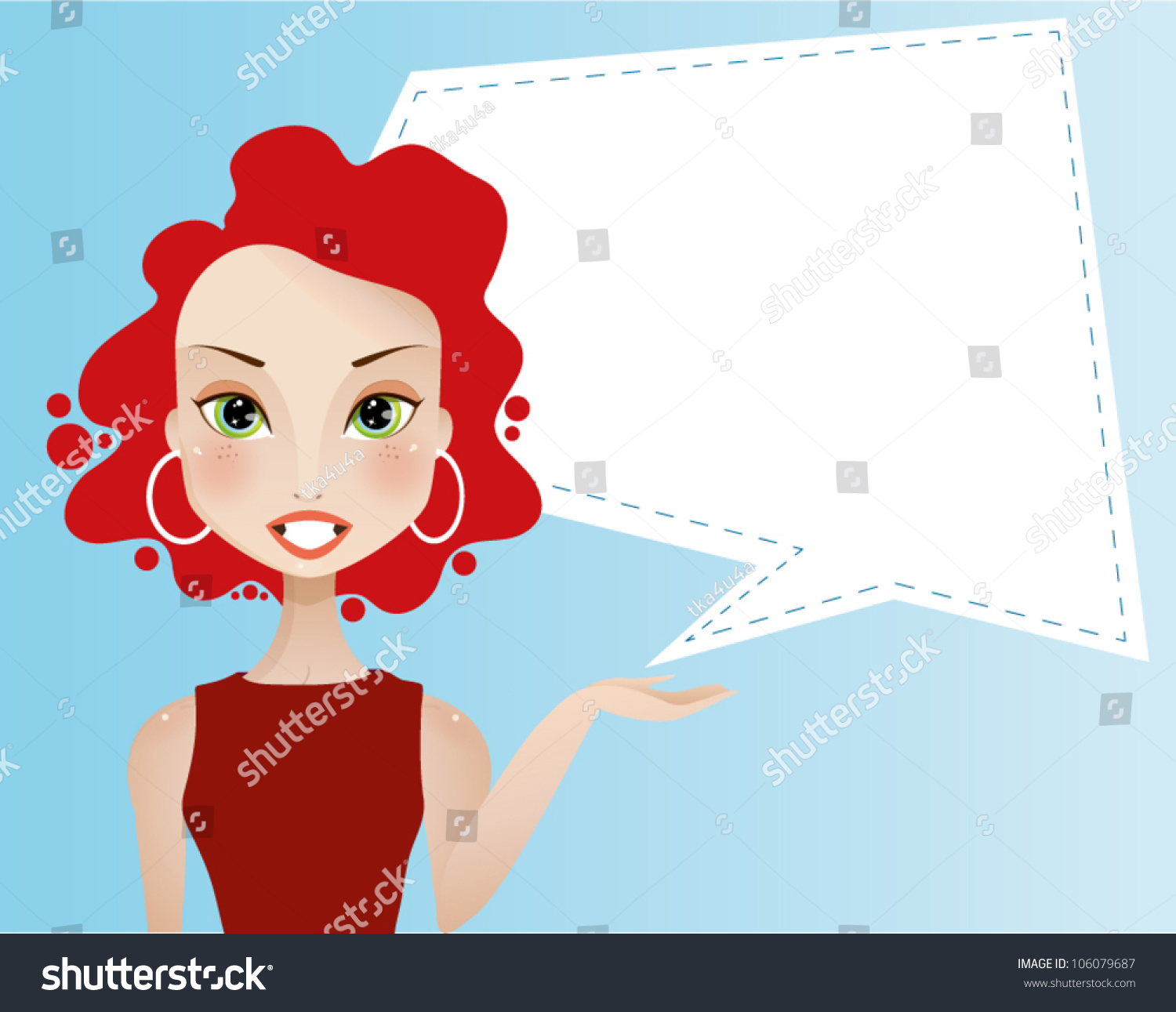 Pretty Redhead Smiling Woman With Empty Text Cloud Stock
