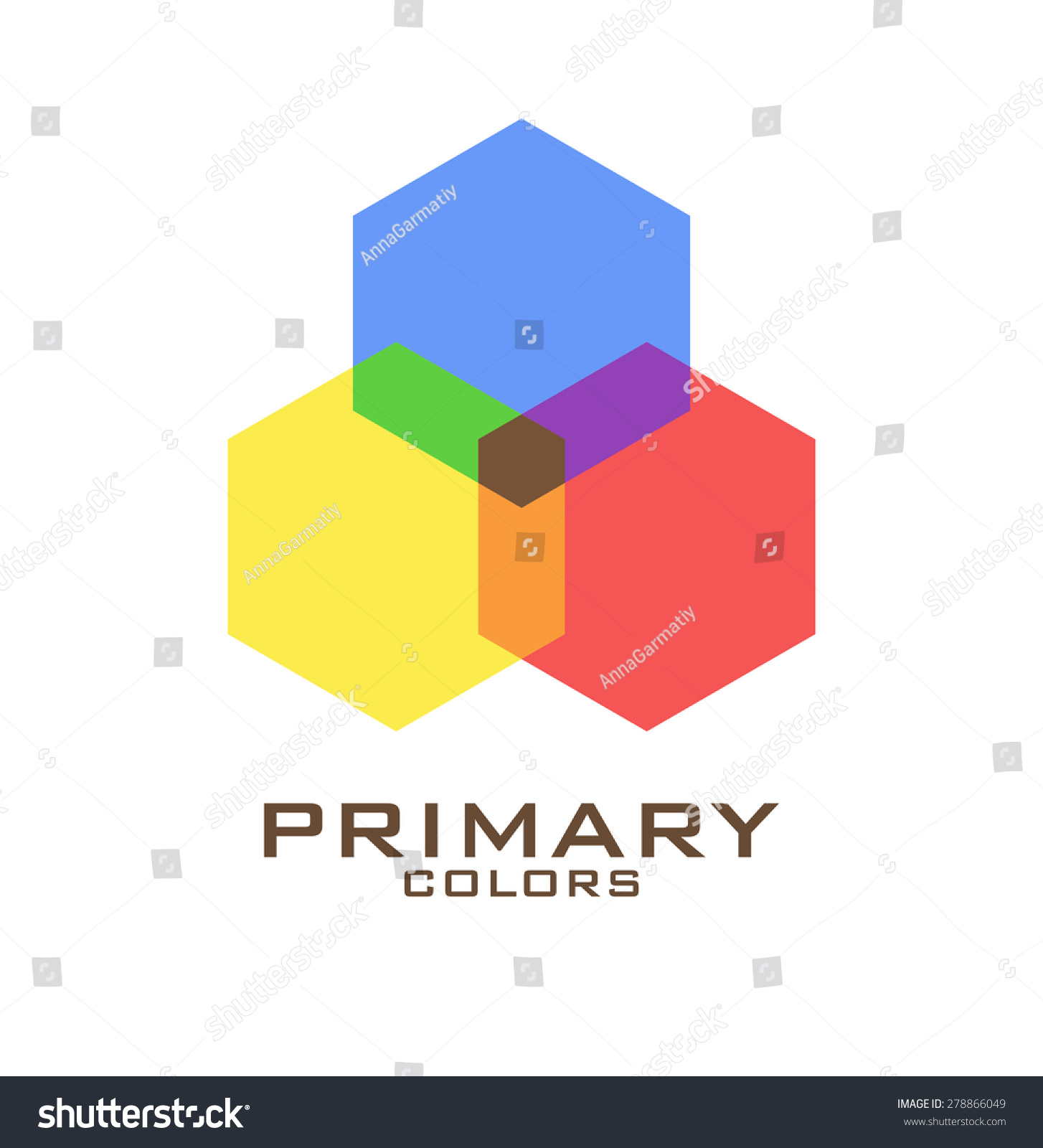 Primary color logo design template. Three hexagons of primary colors ...