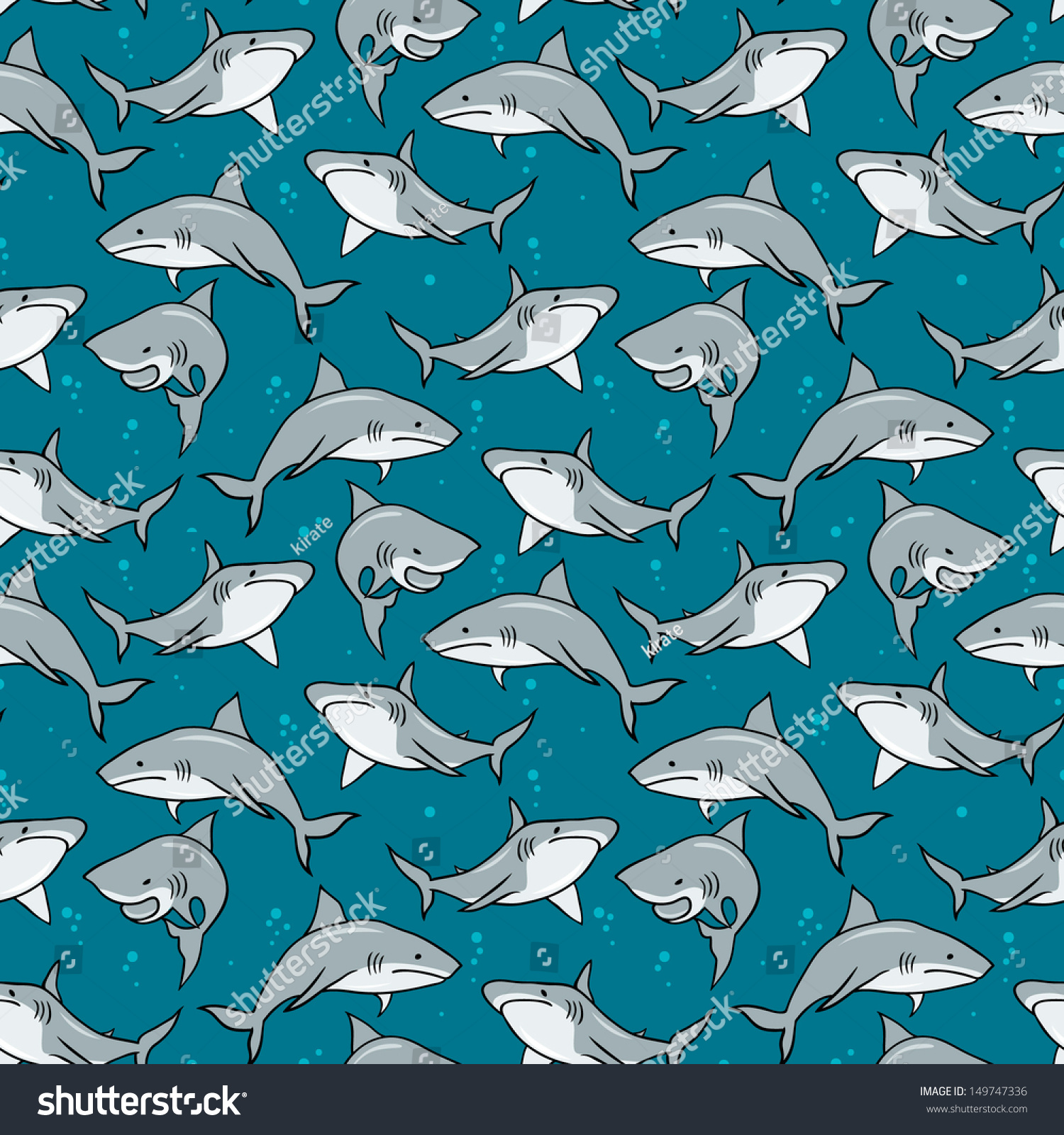 Print Cartoon Sharks Vector Seamless Pattern Stock Vector