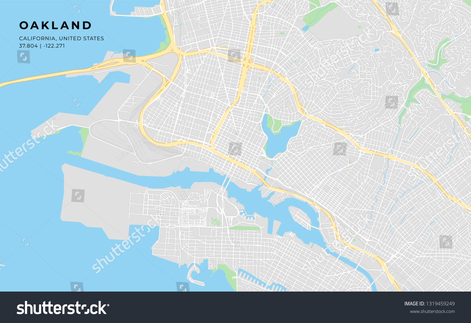 Printable Streetmap Oakland Including Highways Major Stock Vector