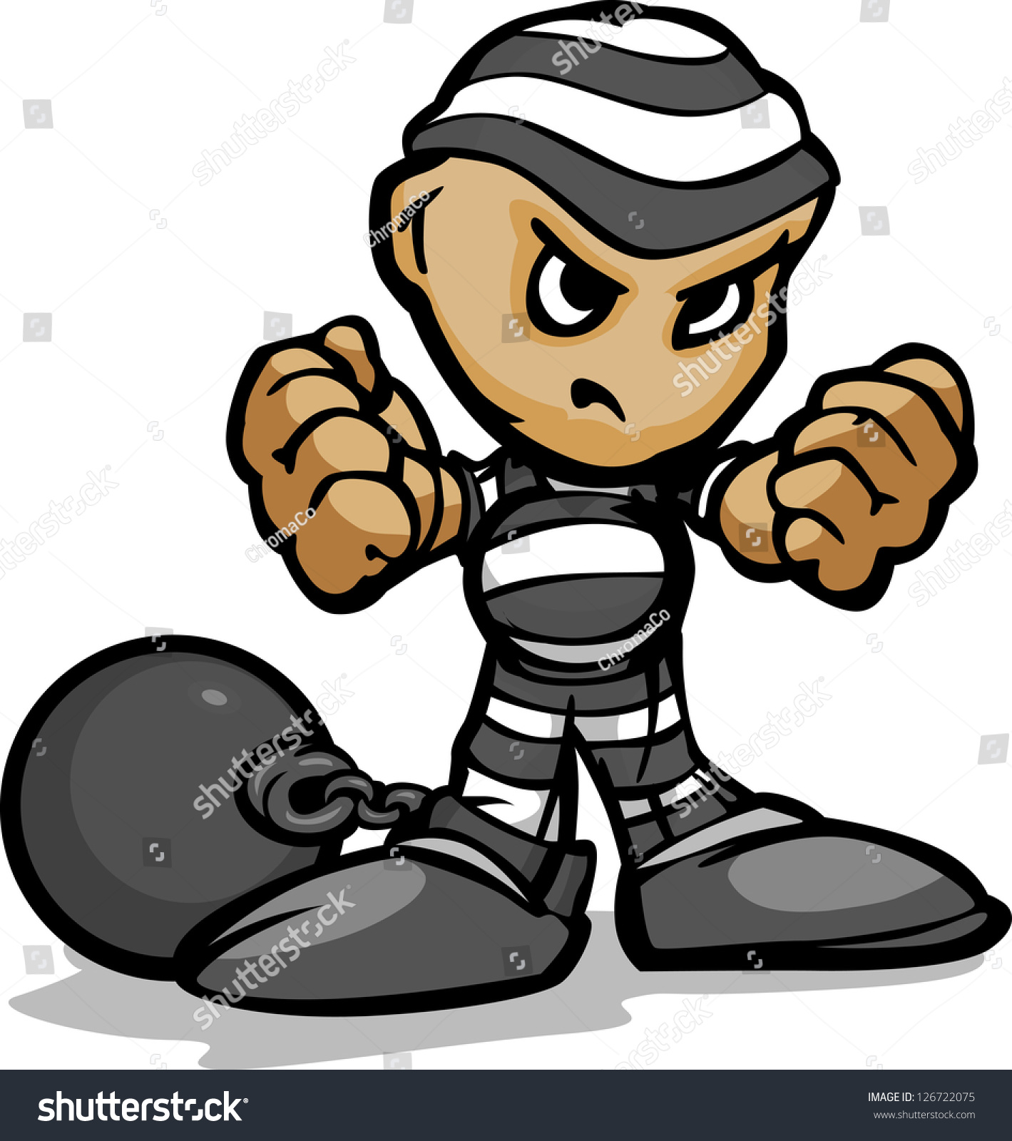 Prisoner Or Criminal With Determined Face And Ball And Chain Cartoon