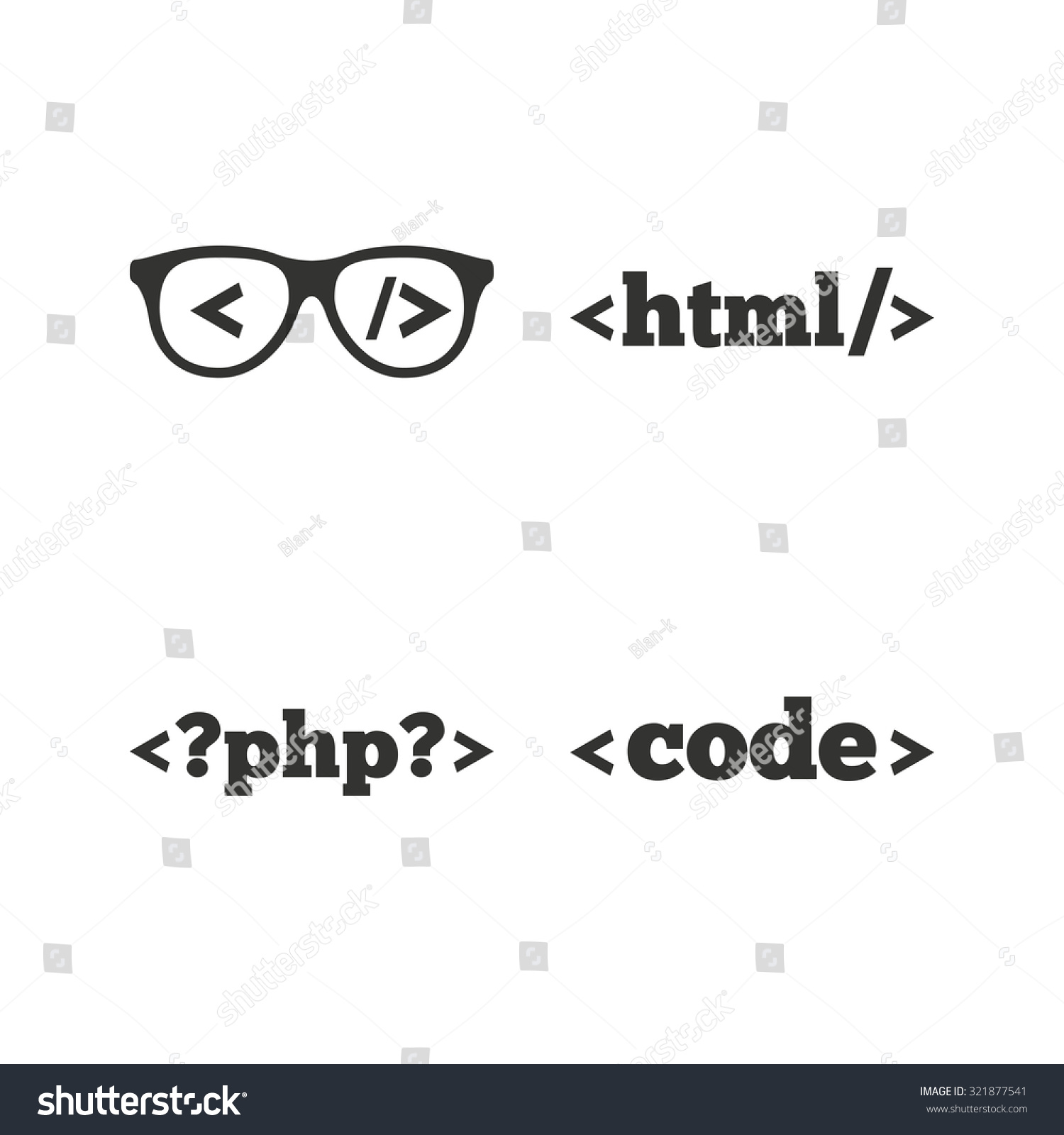 Programmer Coder Glasses Icon. Html Markup Language And Php Programming