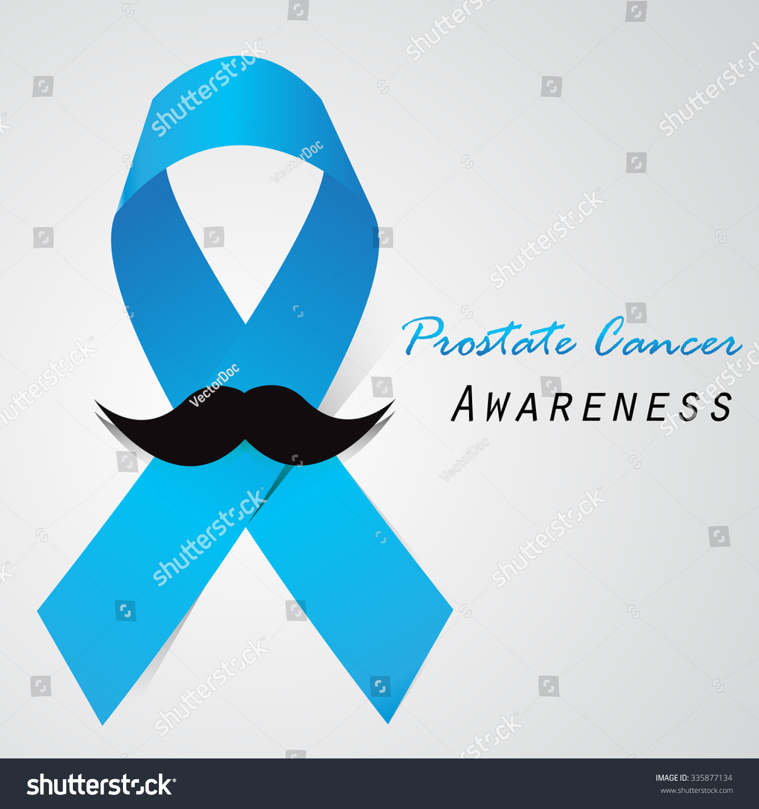 Prostate Cancer Ribbon Awareness Light Blue Ribbon With Mustache