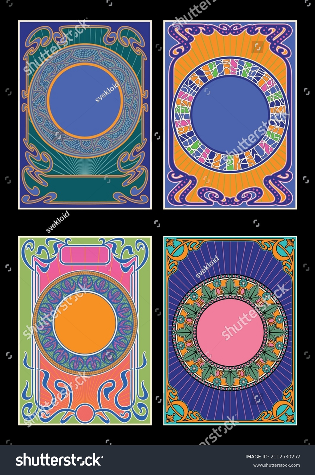 Psychedelic Frames Backgrounds Art Nouveau Style Stock Vector Royalty