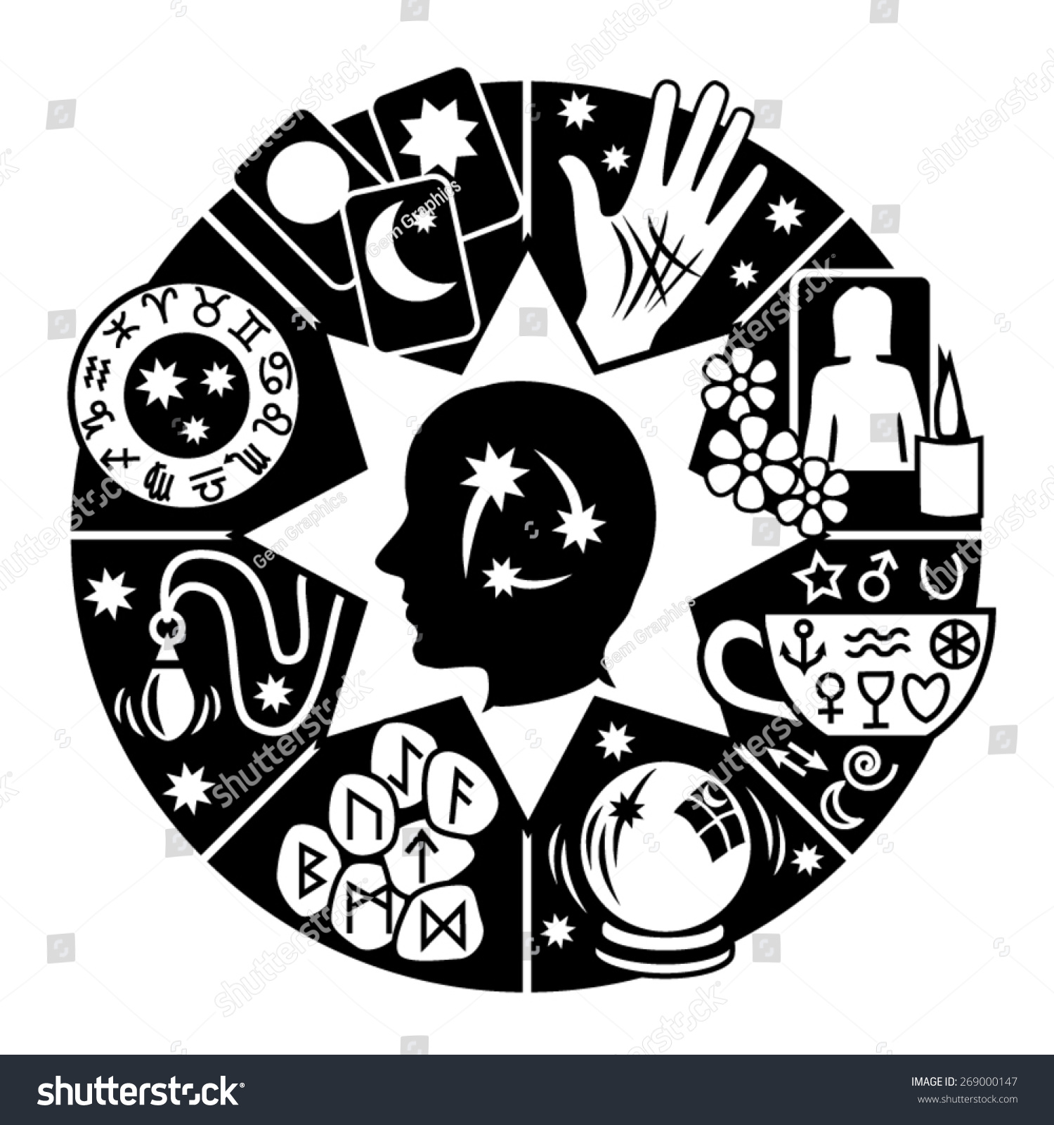 Psychic Fortune Teller Signs Psychic Circle - 8 Types Of Fortune Telling In Black Stock Vector Illustration 269000147 : Shutterstock