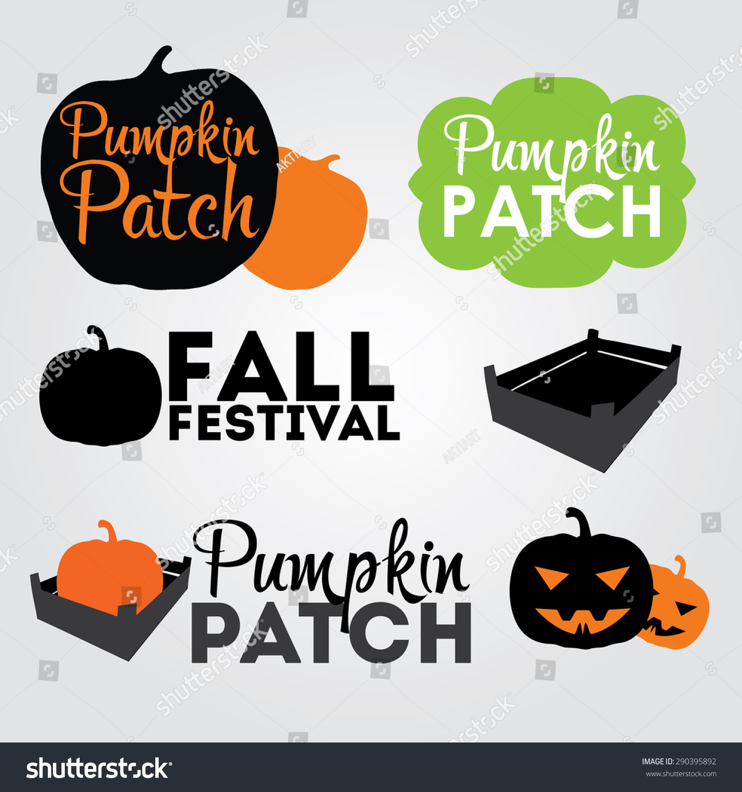 Pumpkin Patch Design Elements, Label, Emblems For Banners Or Business