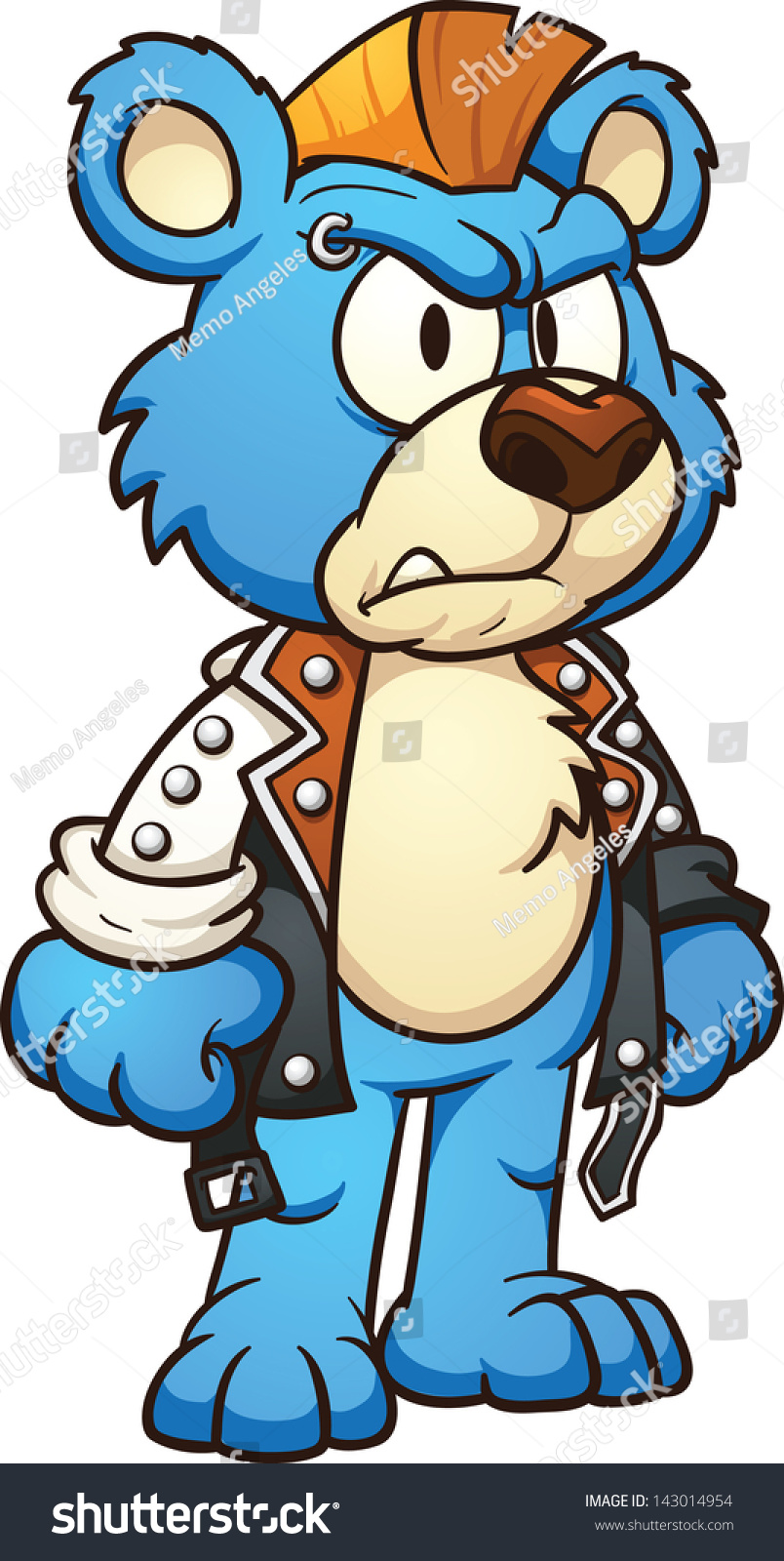 Punk Cartoon Bear Wearing A Mohawk. Vector Clip Art Illustration With