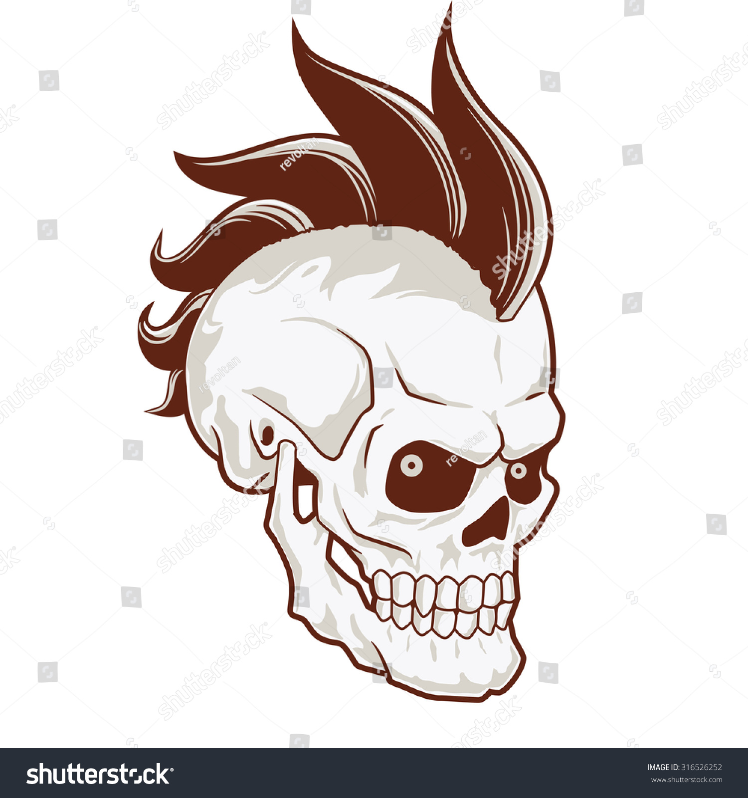 Punk Skull Mohawk On Head Black Stock Vector 316526252 - Shutterstock