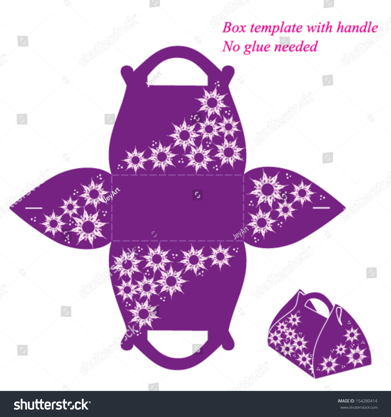 Purple Box Template With Handle No Glue Needed Vector Illustration With Flowers 154280414 Flower Box Template