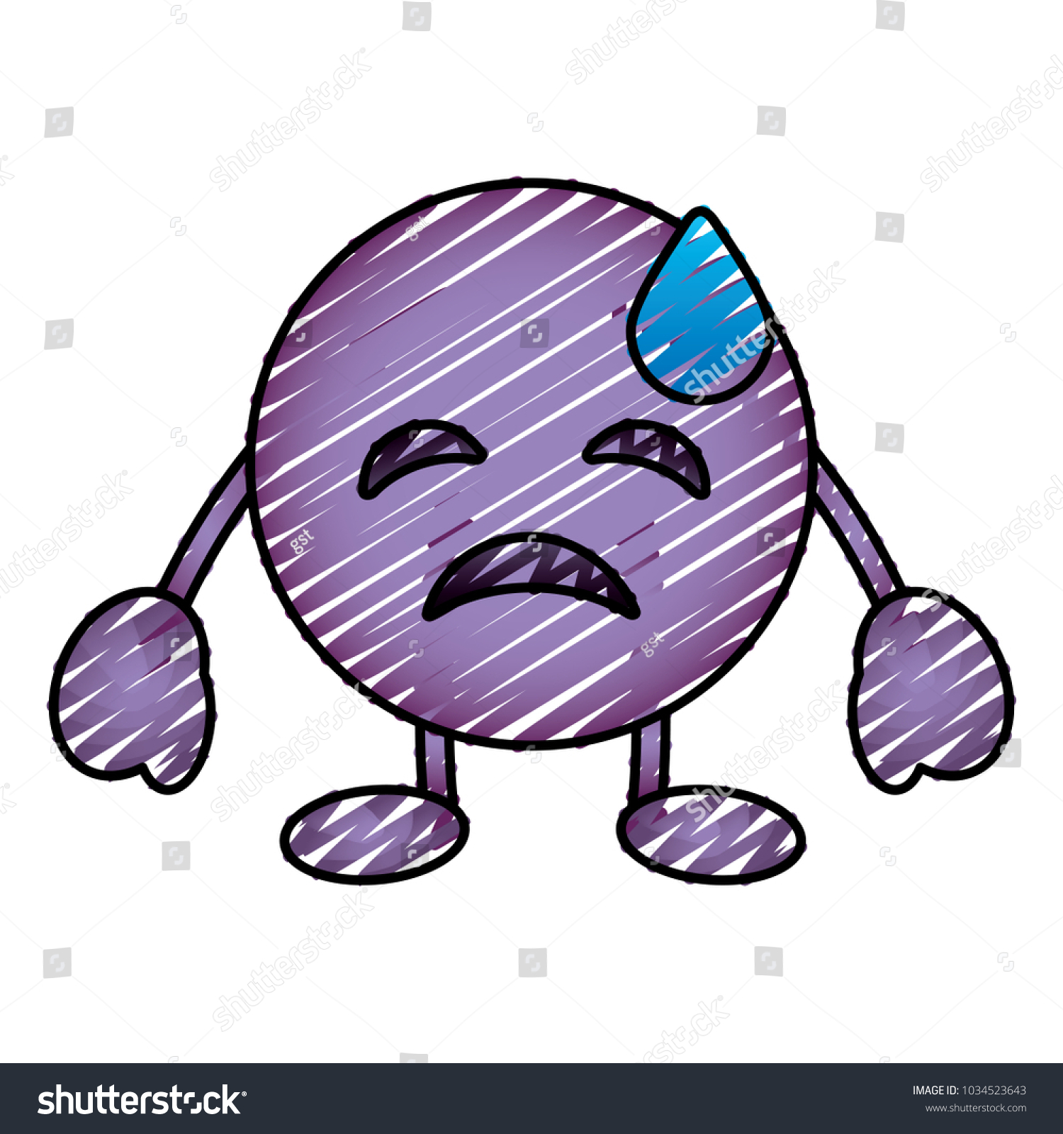 Purple Emoticon Cartoon Face Depressive Tear Stock Vector Royalty Free