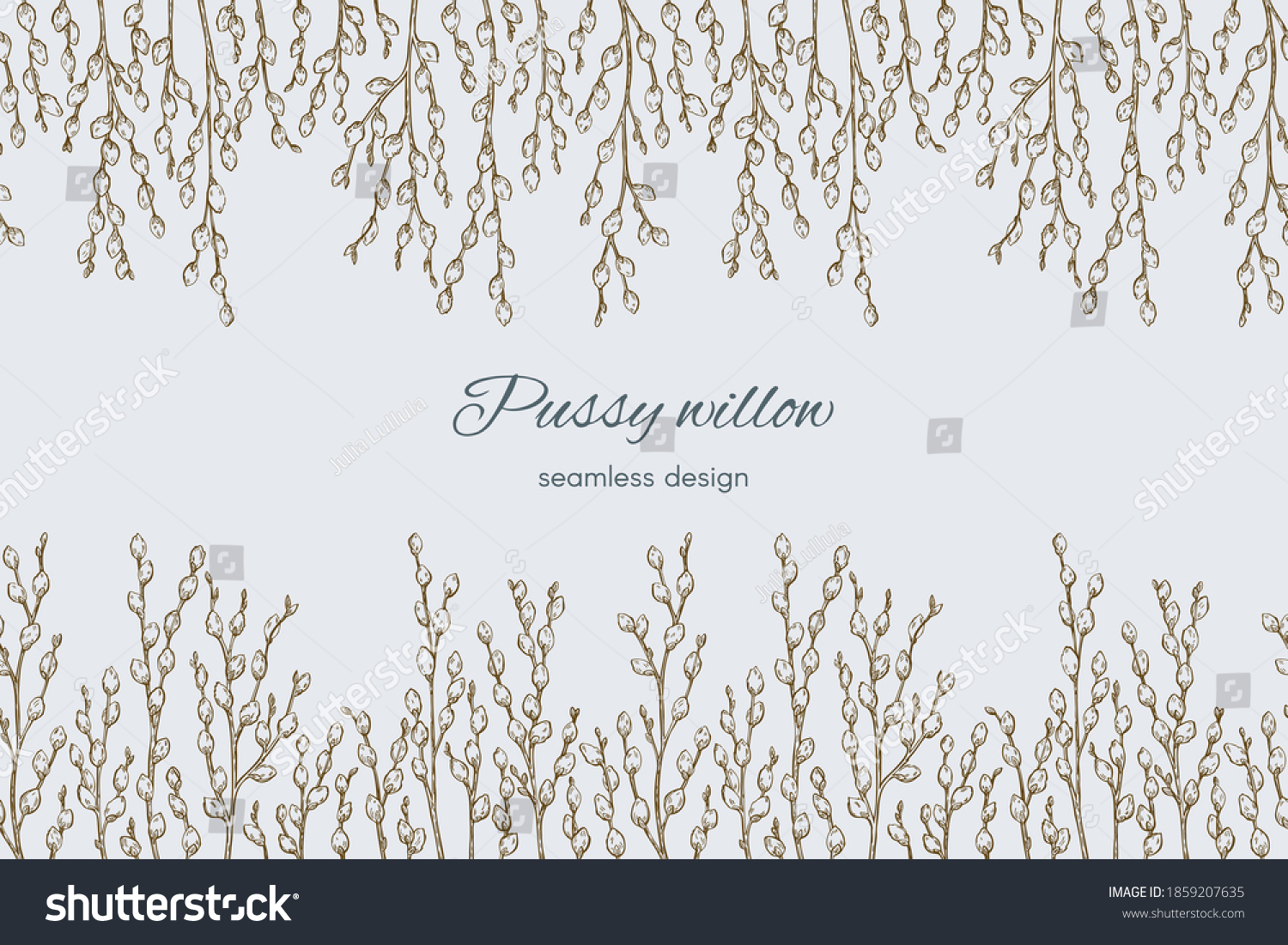 Pussy Willow Seamless Border Graphic Doodle เวกเตอรสตอก ปลอดคา