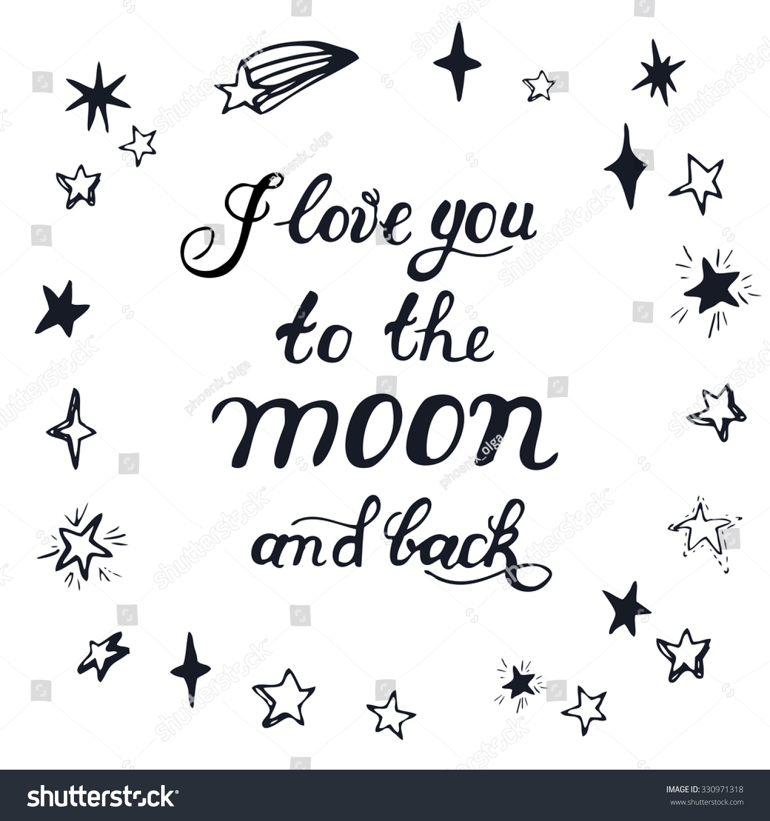 Quote. Calligraphy Inscription 'i Love You To The Moon And Back 