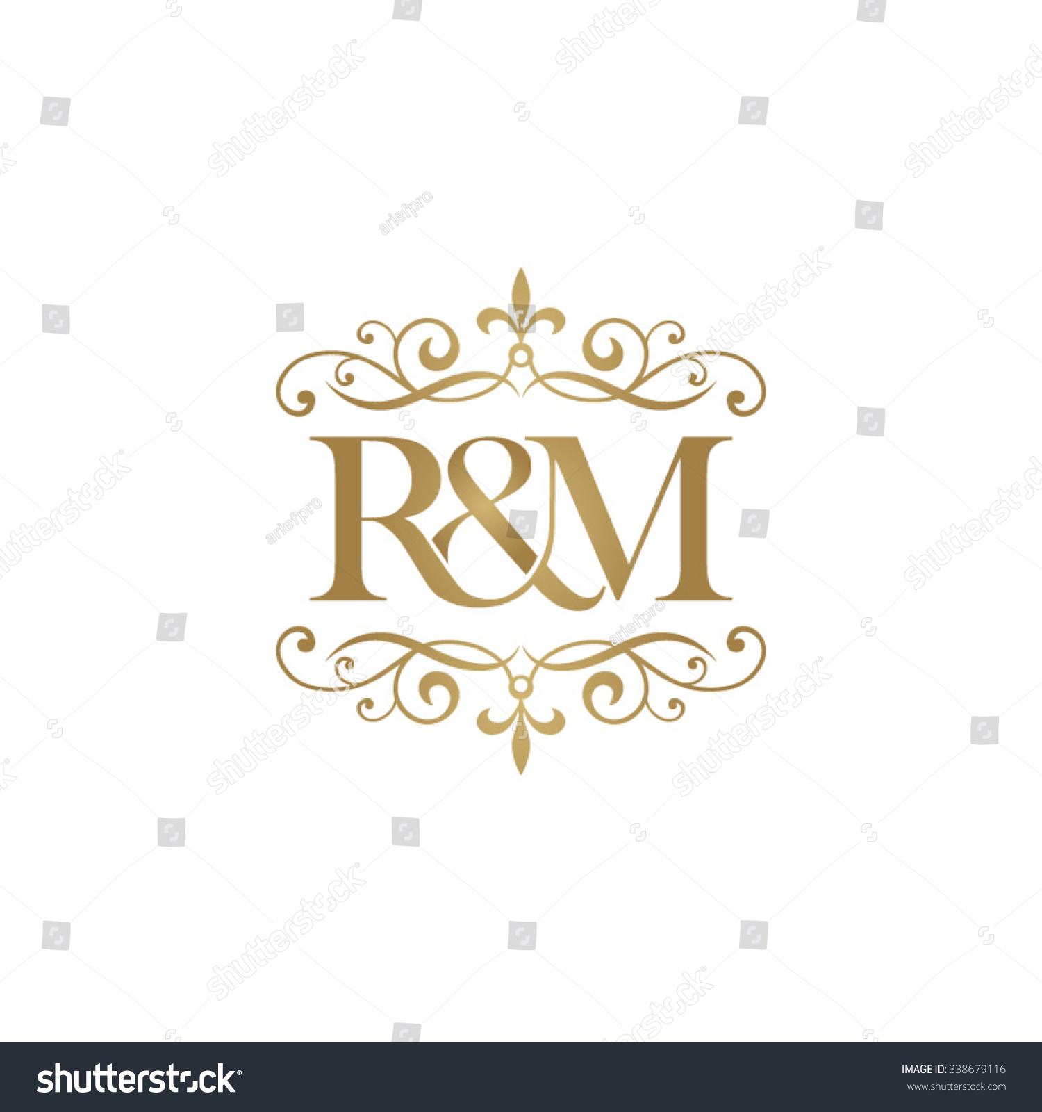 R&M Initial Logo. Ornament Ampersand Monogram Golden Logo Stock Vector