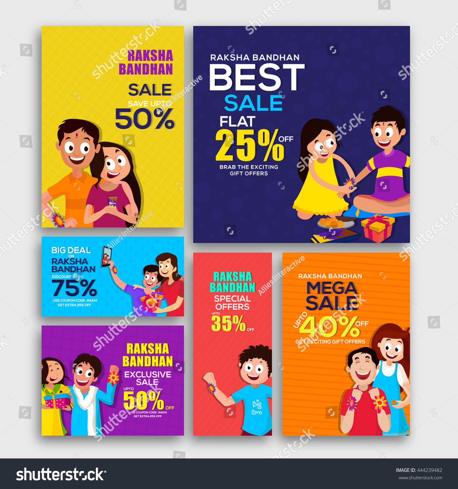 Raksha Bandhan Sale with Discount Offer Creative Social Media Post Header or Banner set with cute characters Concept for Indian Festival of Brothers and Sisters celebration Raksha Bandhan Sale with Discount Offer Creative Social Media Post Header or Banner set with cute characters Concept for Indian Festival of Brothers and Sisters celebration