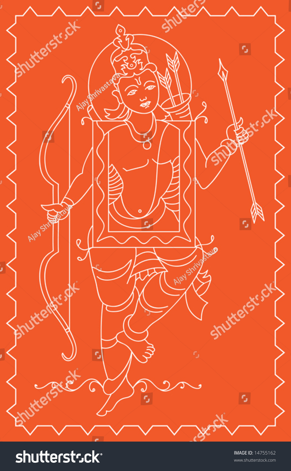 Rama Folk Tribal Design Motif Main Character Of India Epic Ramayana