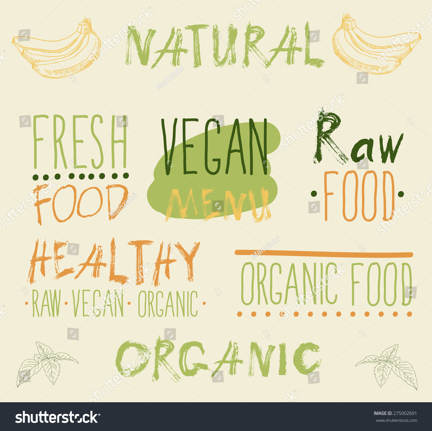 Raw Vegan Badges Vector Hand Drawn Stock Vector Royalty Free 275002691