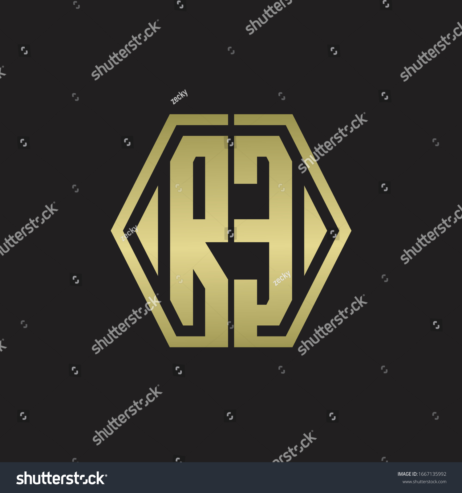 Logo Monogram Hexagon Line Rounded Design Stock Vector Royalty Free