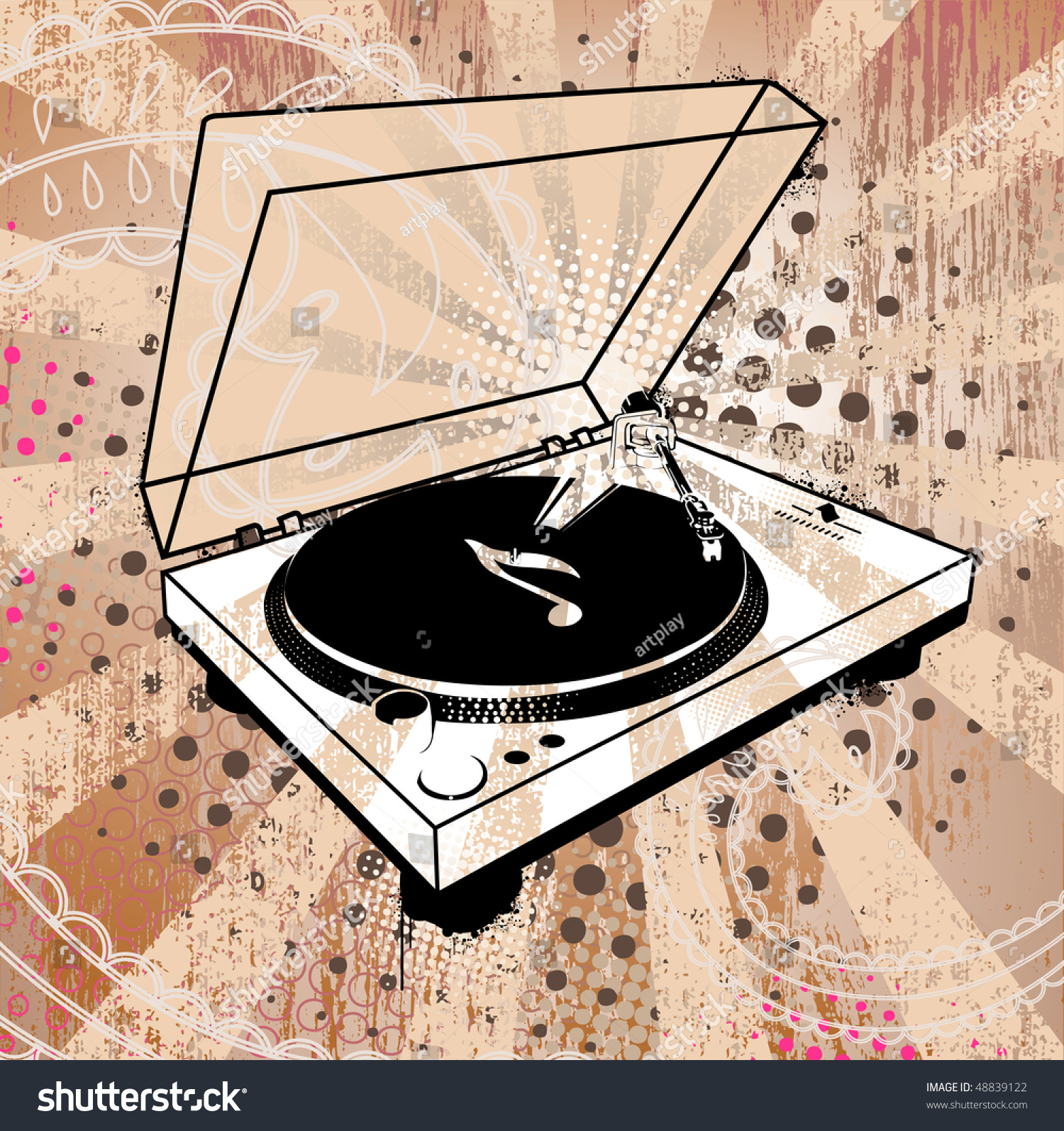 Record Player On Grunge Background Stock Vector Illustration 48839122