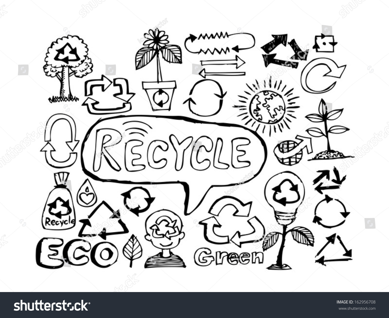 Recycle Drawing Sketch Recycle Sign Stock Vector Illustration 162956708