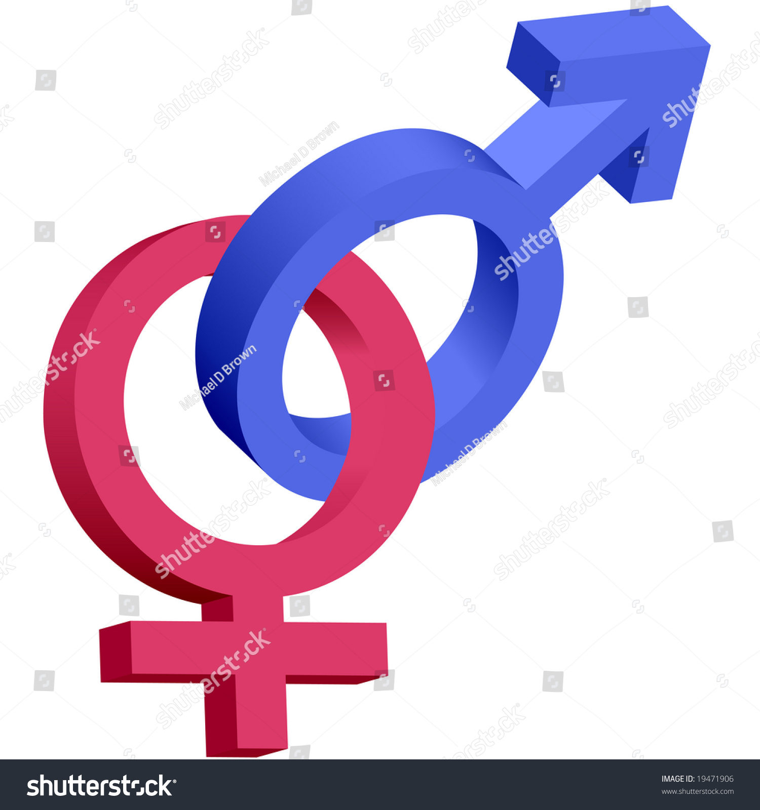 Red And Blue Male Female 3d Gender Symbols Interlocked Isolated On White Stock Vector 0652