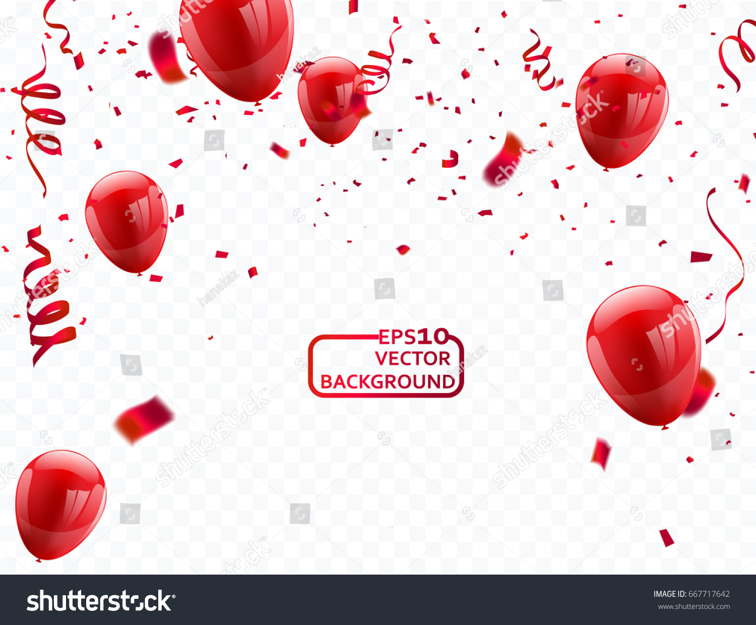 Red Balloons Vector Illustration Confetti Ribbons Stock Vector Royalty