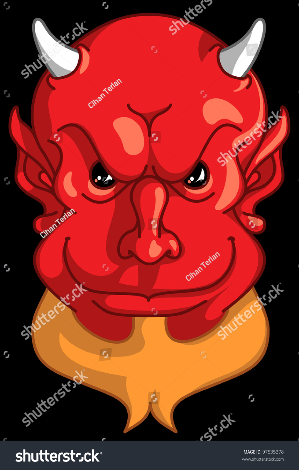 Red Devil With A Naughty, Evil Look In His Face, Drawn As Vector 