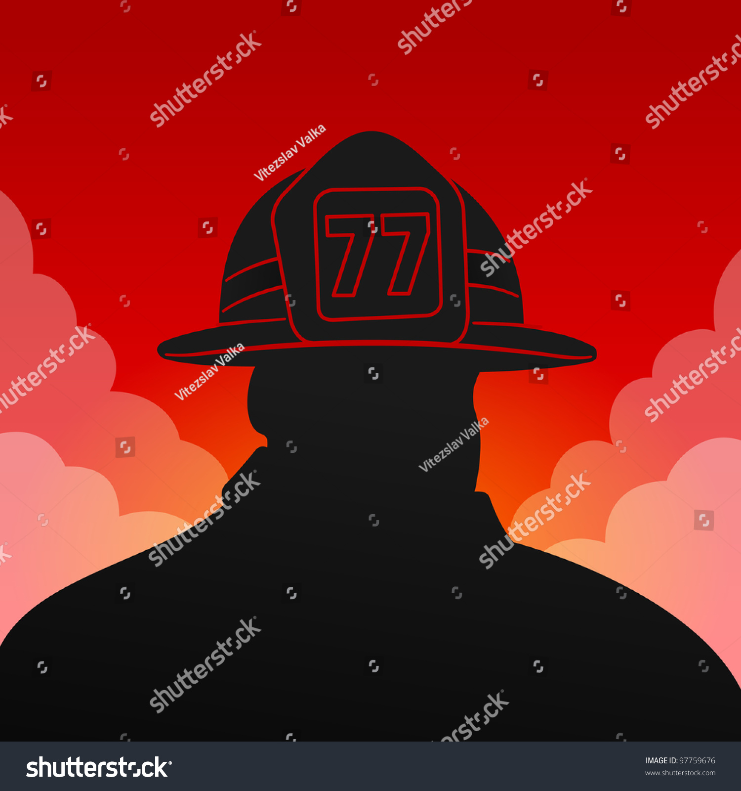 Red Fireman Silhouette Black Firefighter Silhouette Stock Vector