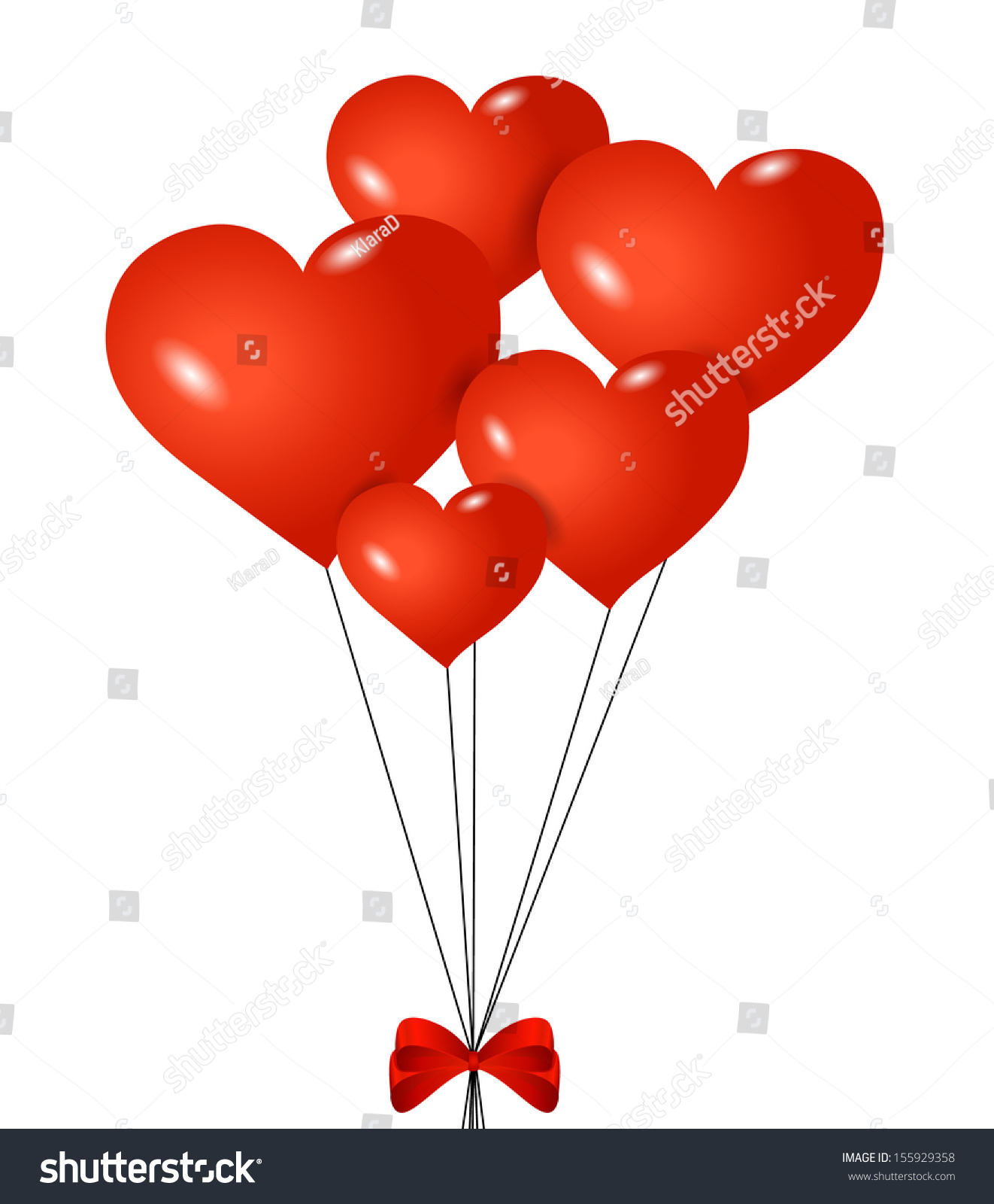 Red Heart Shaped Balloons With Ribbon Isolated Stock Vector