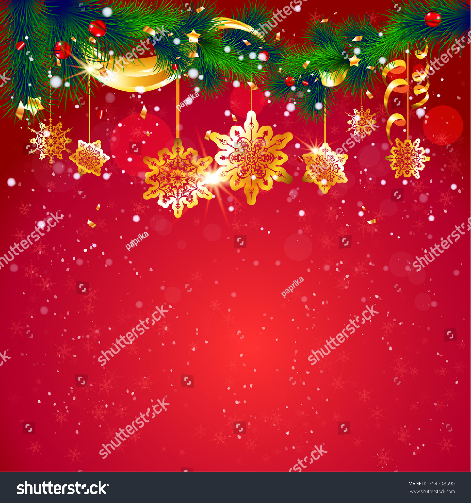 Red Holiday Background. Christmas Tree With Place For Text. Hot Festive Design For Card, Banner