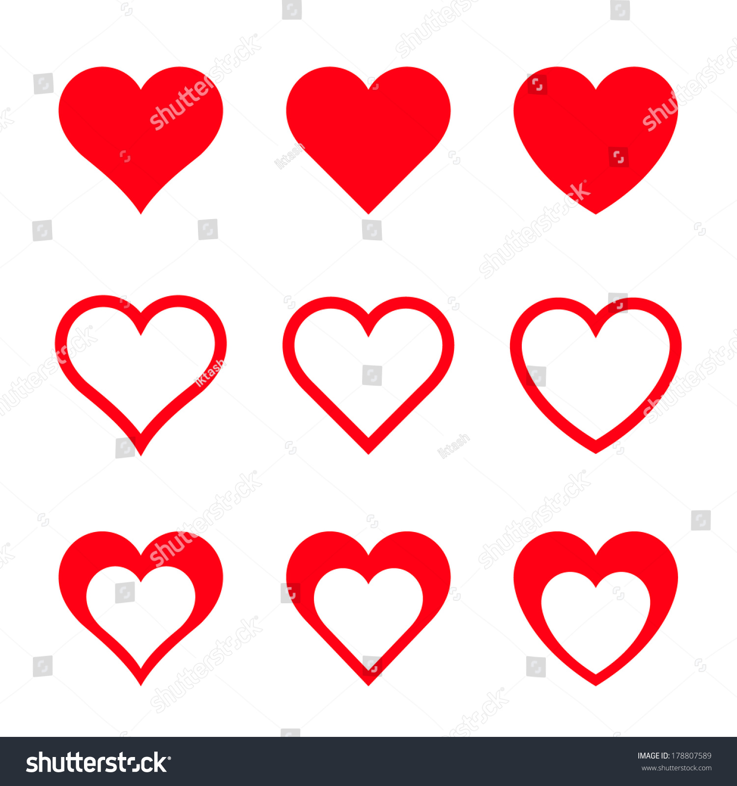 Red Vector Hearts, Isolated On White Background - 178807589 : Shutterstock