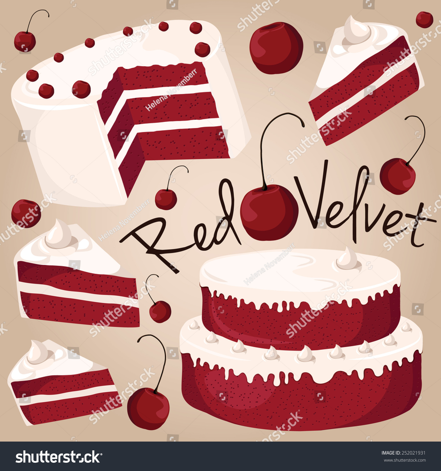 Red Velvet, Cake With A Red Color Stock Vector Illustration 252021931