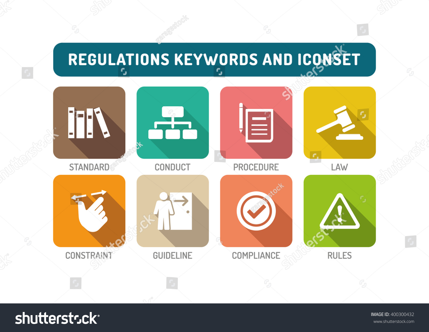 Regulations Flat Icon Set Stock Vector Illustration 400300432 ...