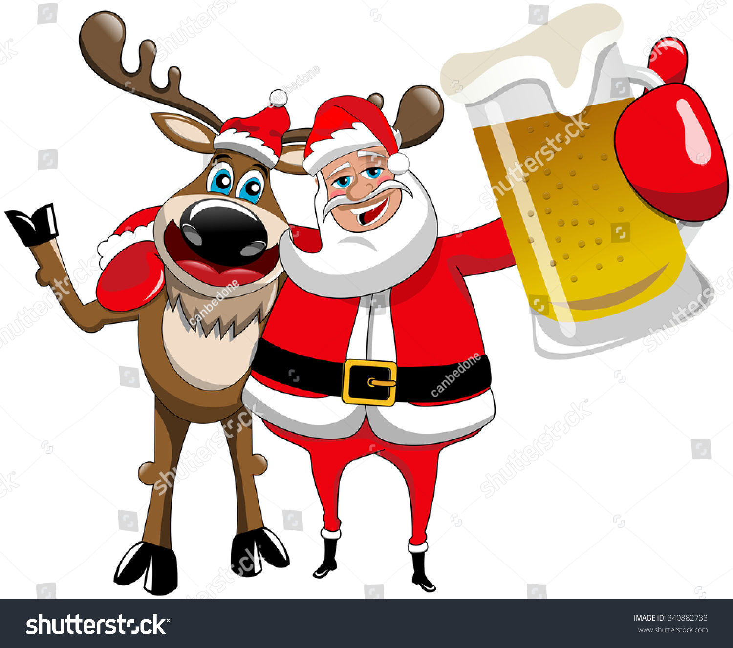 Reindeer Santa Claus Hugging Holding Beer Stock Vector Royalty Free