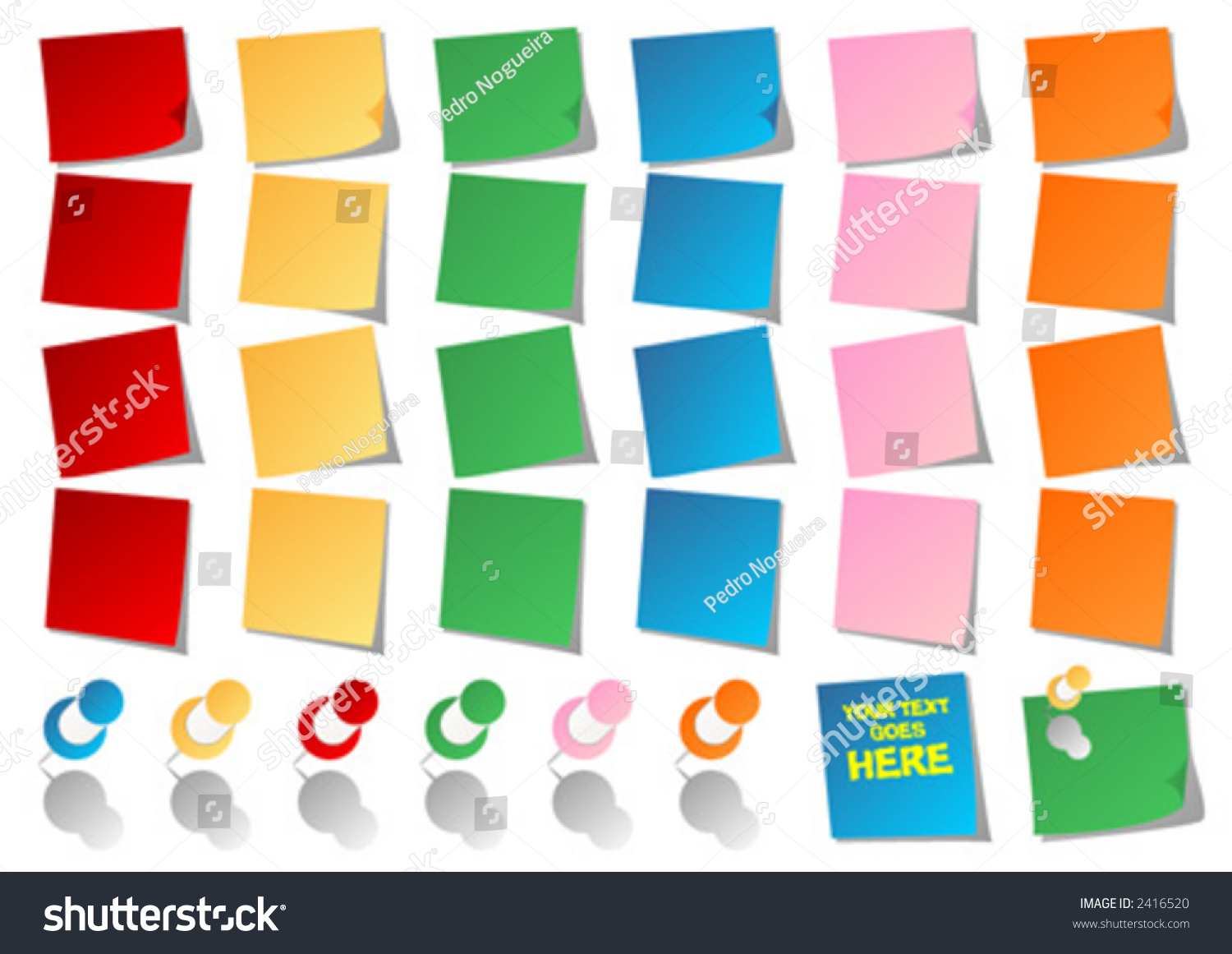 Reminders_post It_notes And Different Color Pins Stock Vector