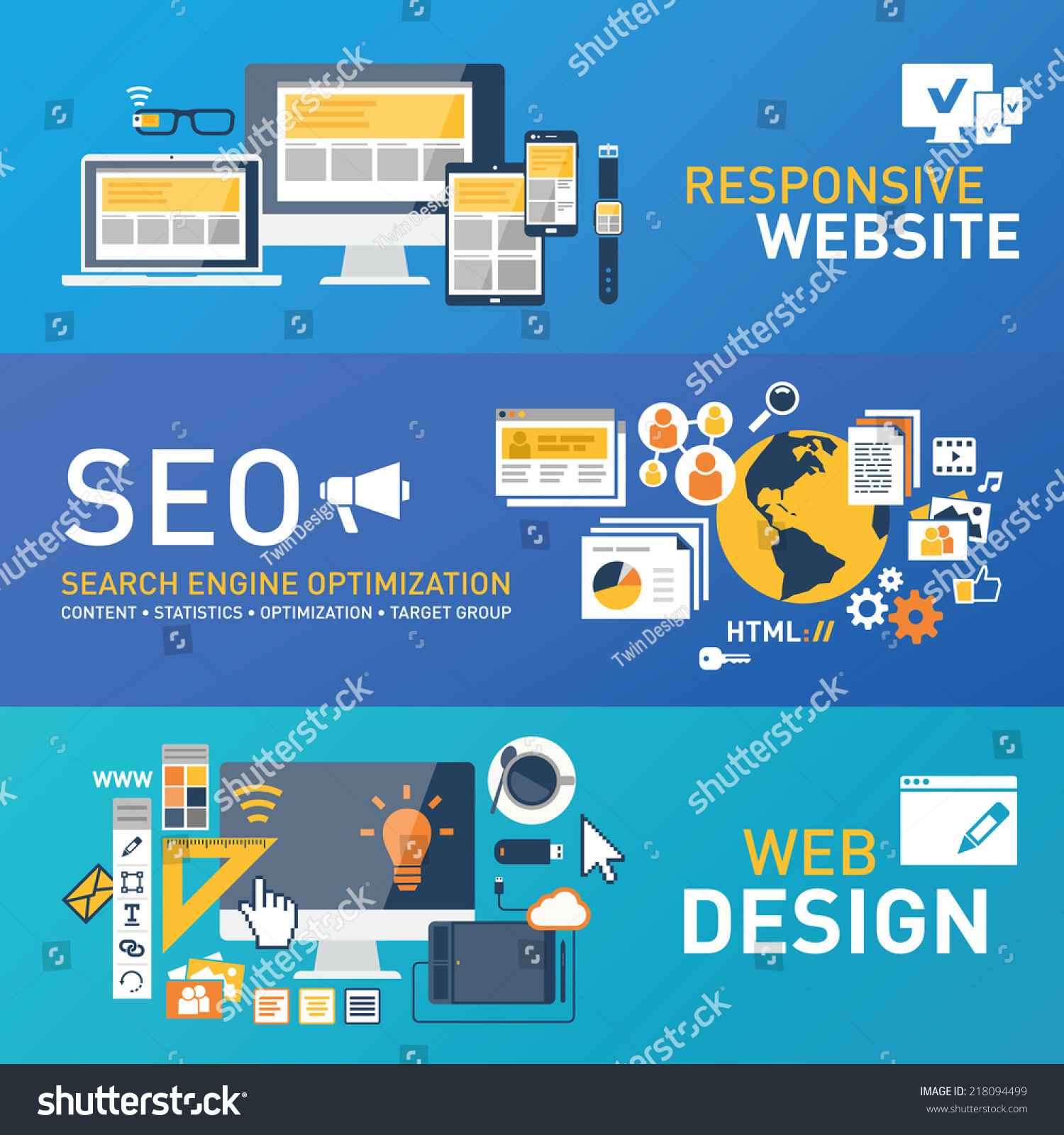 Responsive Design Seo Webdesign Stock Vector Illustration 218094499