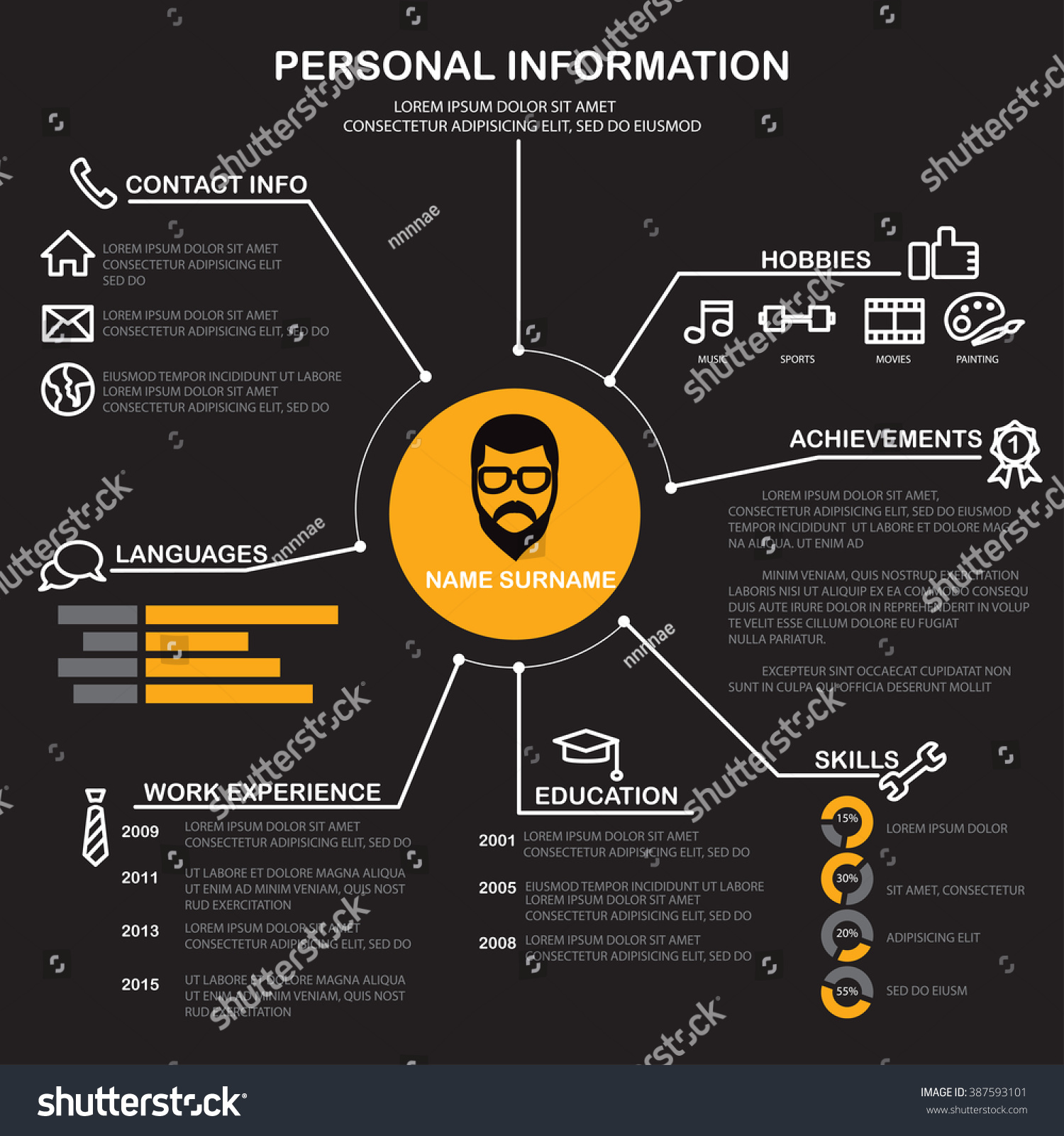 resume  cv  template infographics background and element  can be used for personal statistic