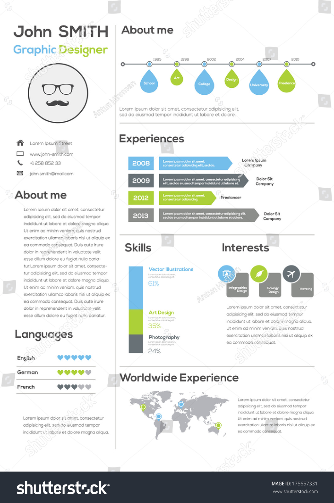 resume  with infographics and timeline  vector