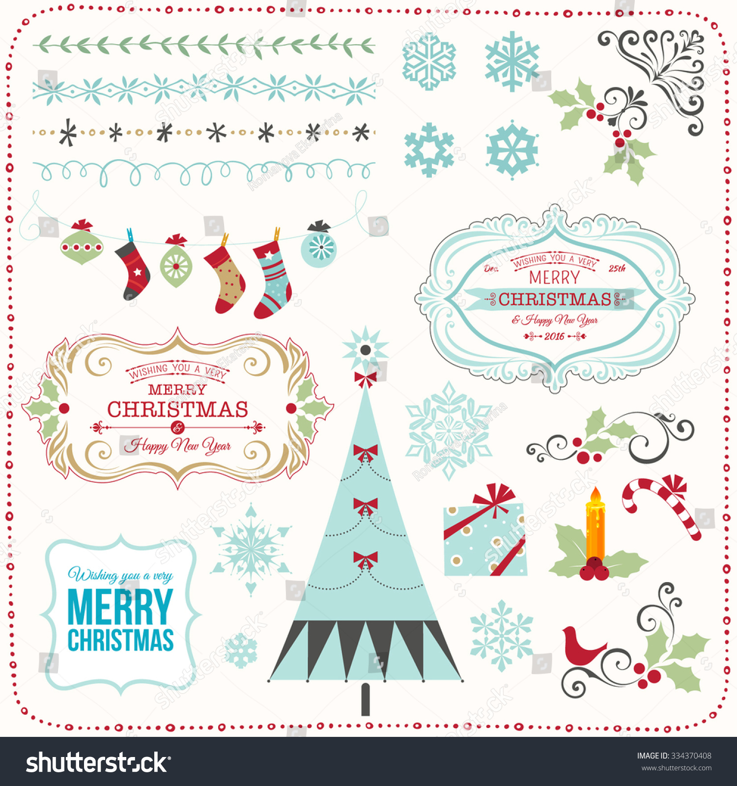 Retro Christmas Ornate Elements Frames and Snowflakes Retro Christmas Ornate Elements Frames and Snowflakes