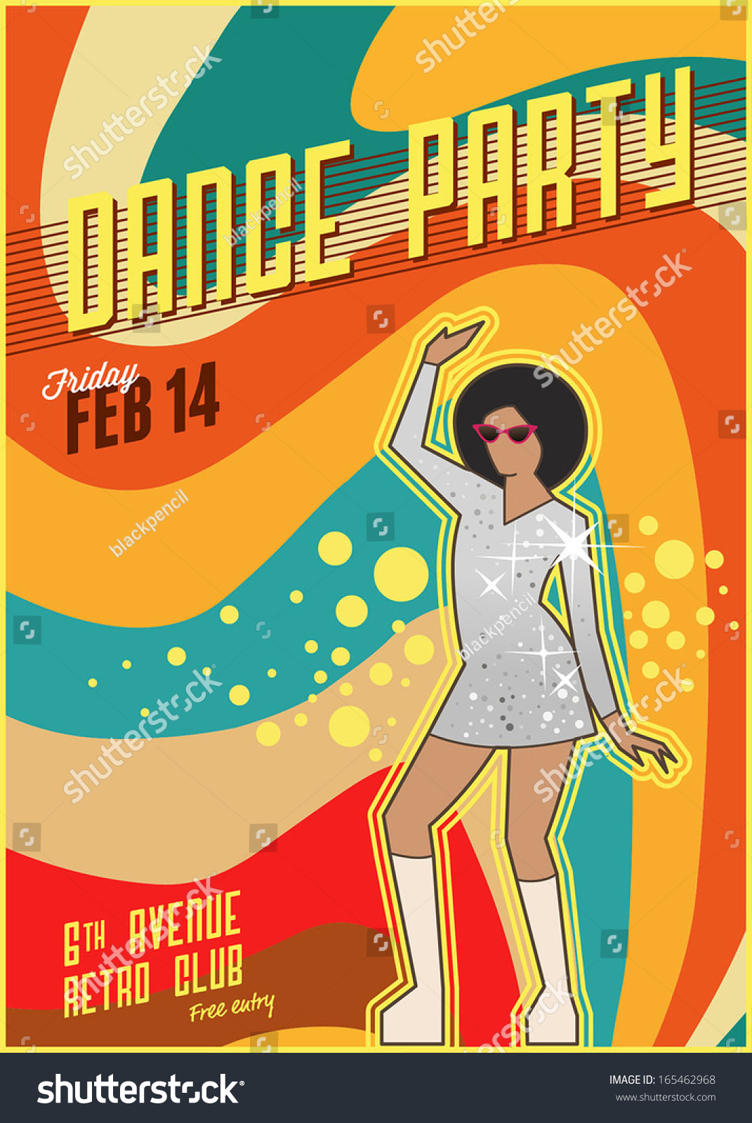 Retro Dance Party Poster Vector Illustration 165462968 Shutterstock 2994