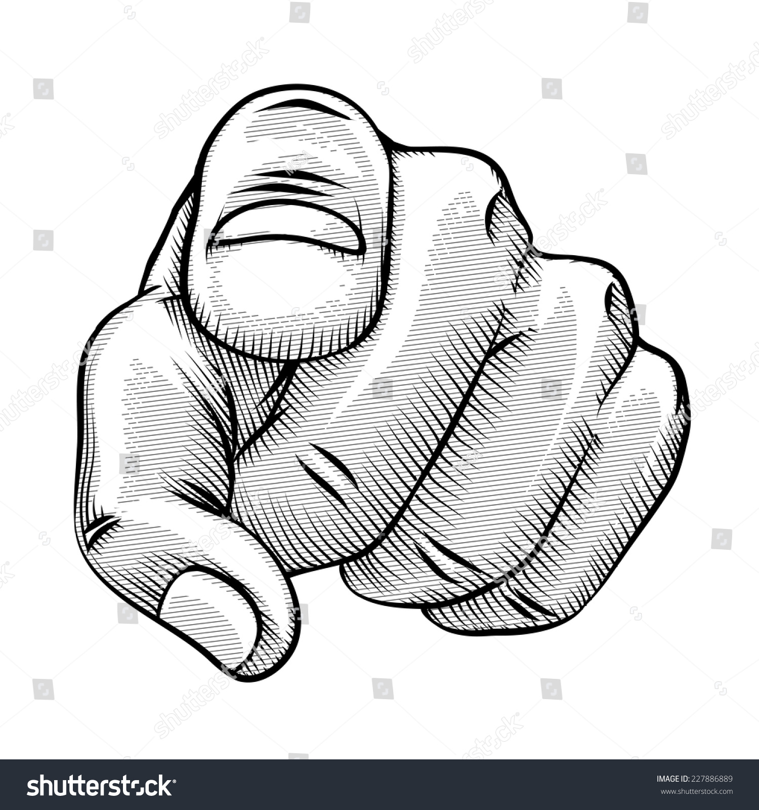 Retro Line Drawing Of A Pointing Finger And Human Hand Pointing