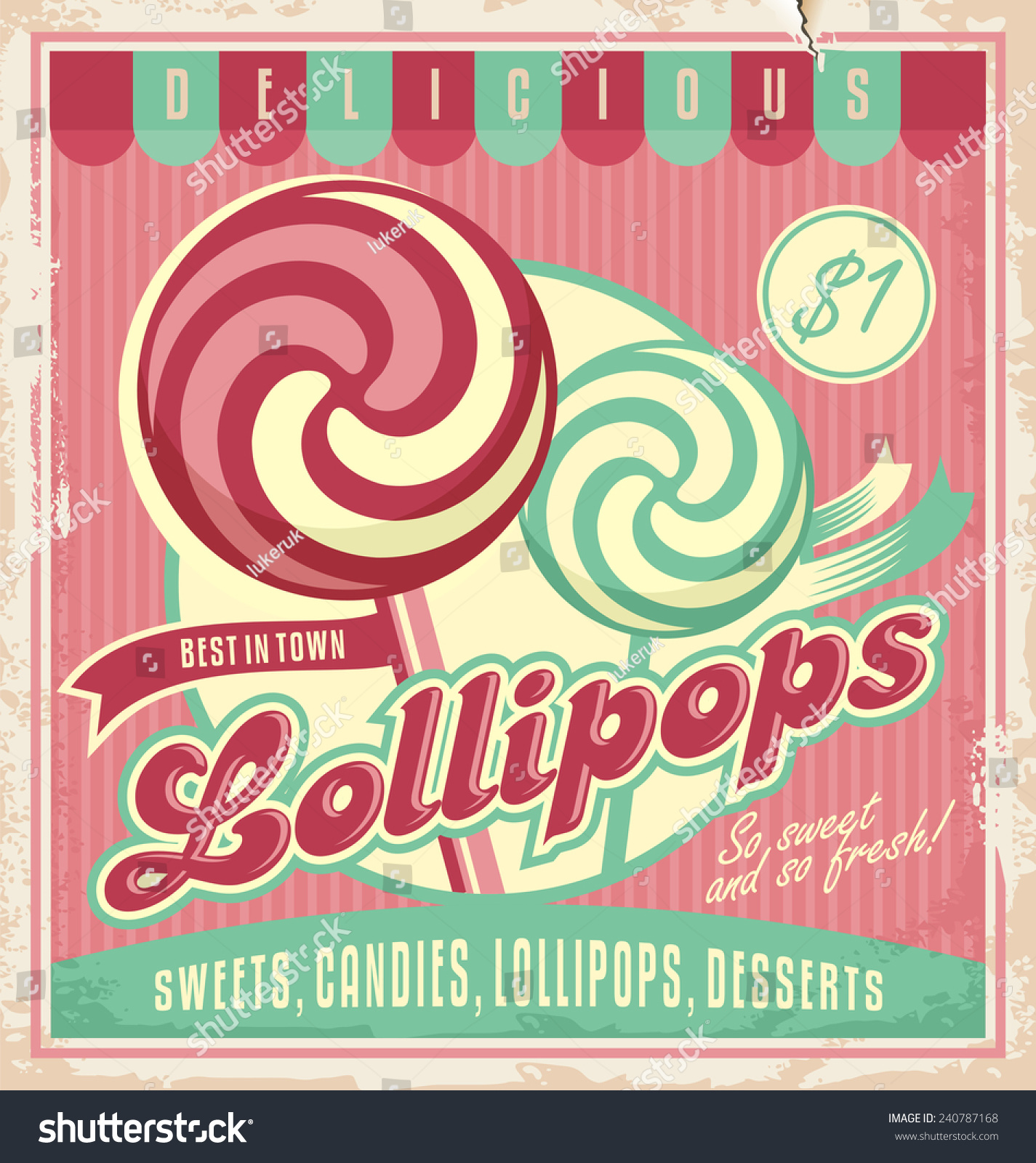 Retro Poster Design Candy Shop Lollipop Stock Vector 240787168 Shutterstock