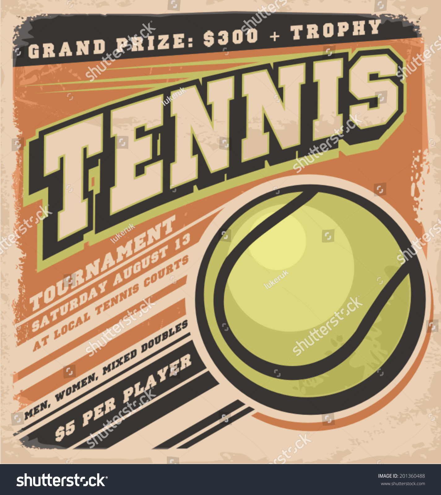Retro Poster Design Tennis Tournament Sport Stock Vector 201360488 Shutterstock