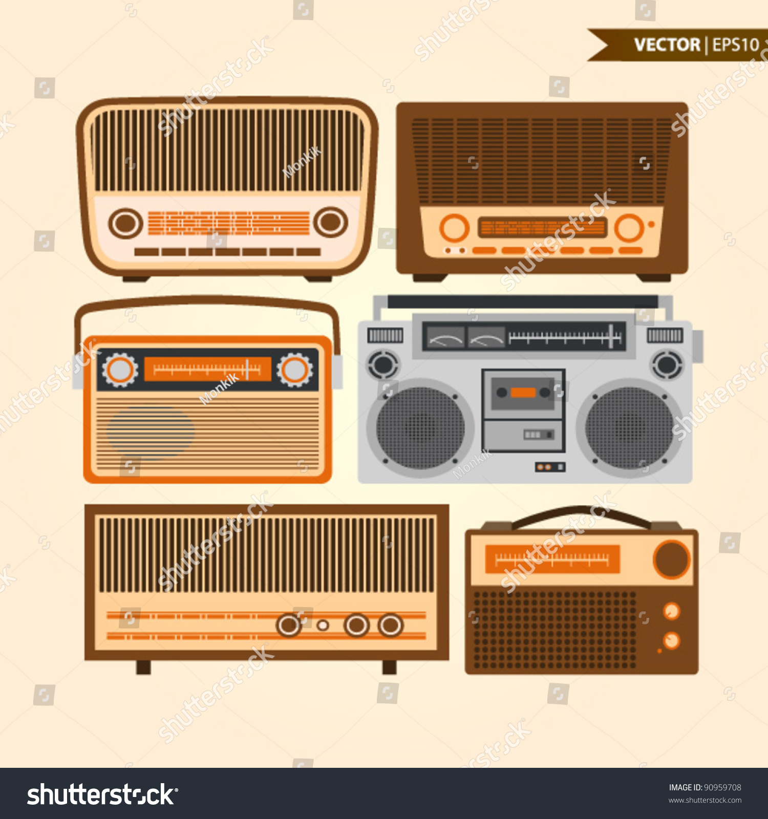 Retro Radios Stock Vector Royalty Free 90959708