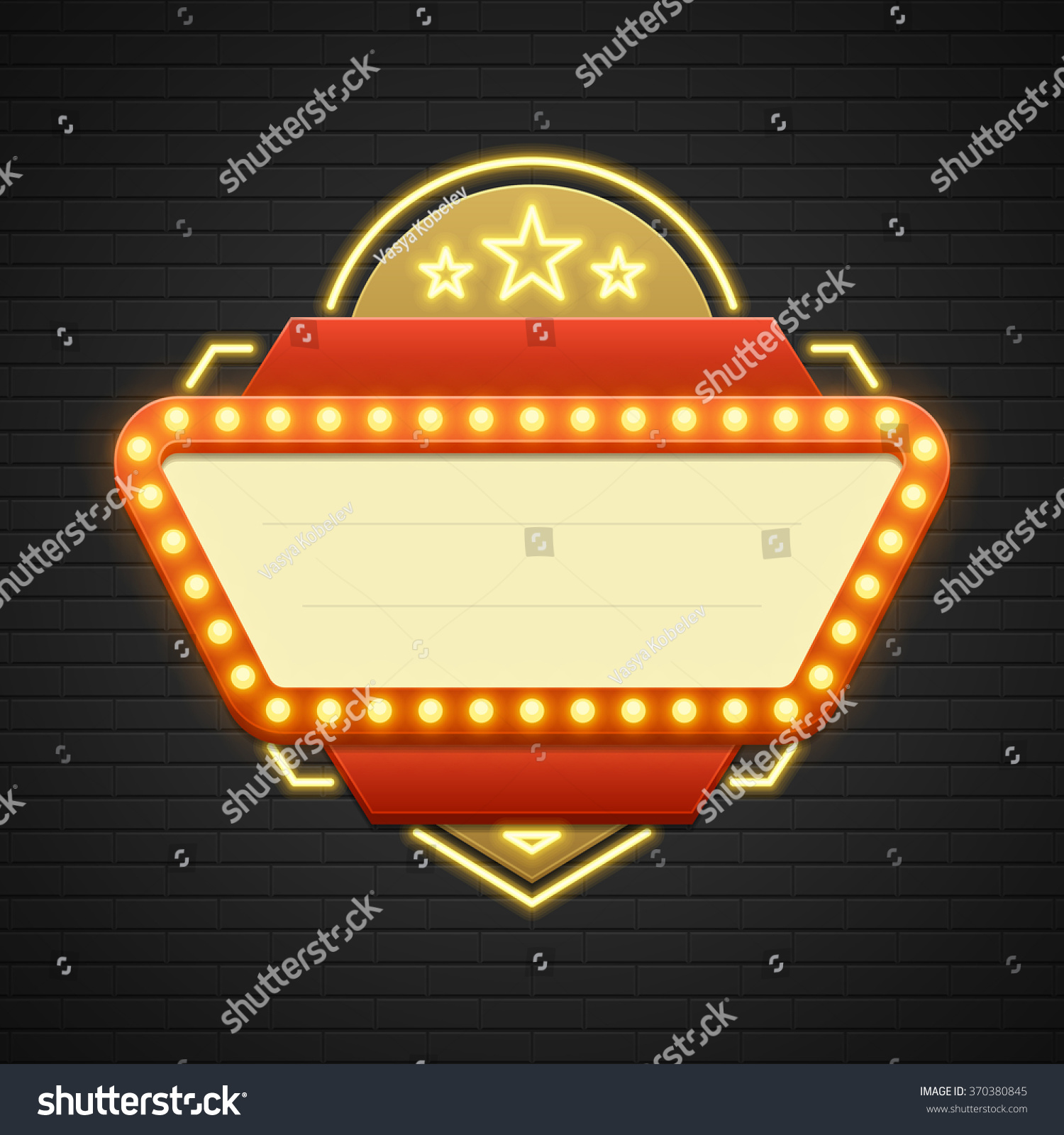 Retro Showtime Sign Design. Cinema Signage Light Bulbs Frame And Neon Lamps On Brick Wall ...